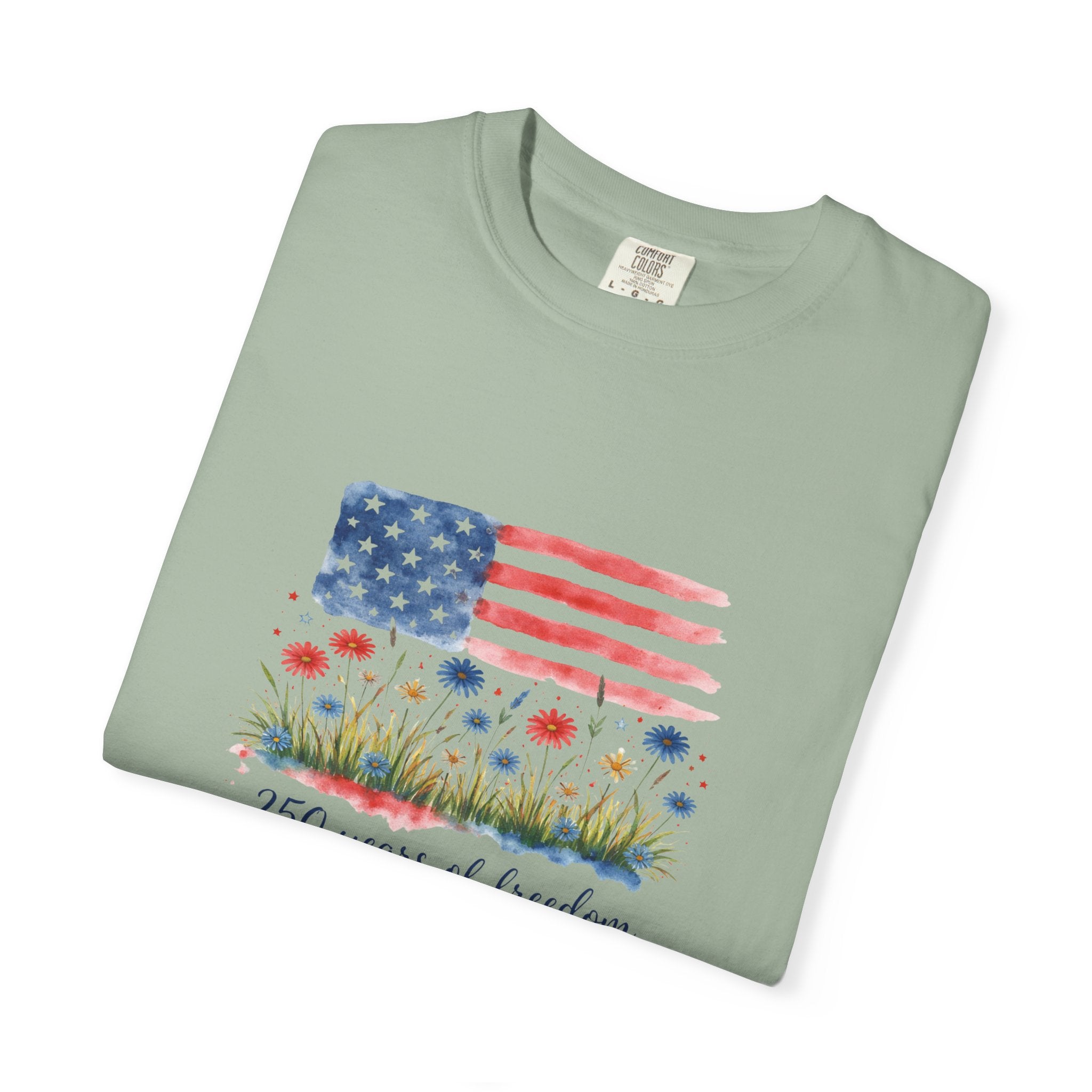 T-Shirt "250 Years of Freedom" American Flag Floral Patriotic Tee