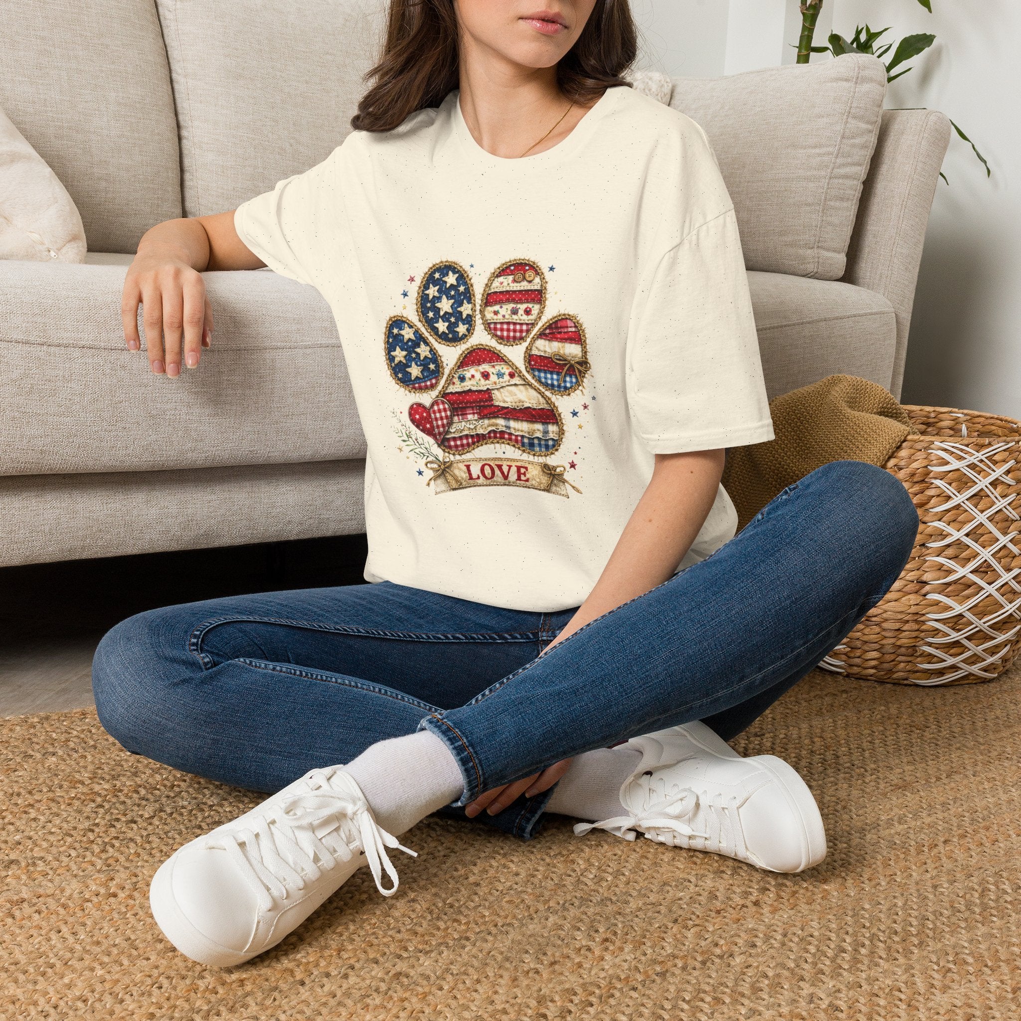 Patriotic Paw Print T-Shirt — "Love" American Flag Dog Paw Tee