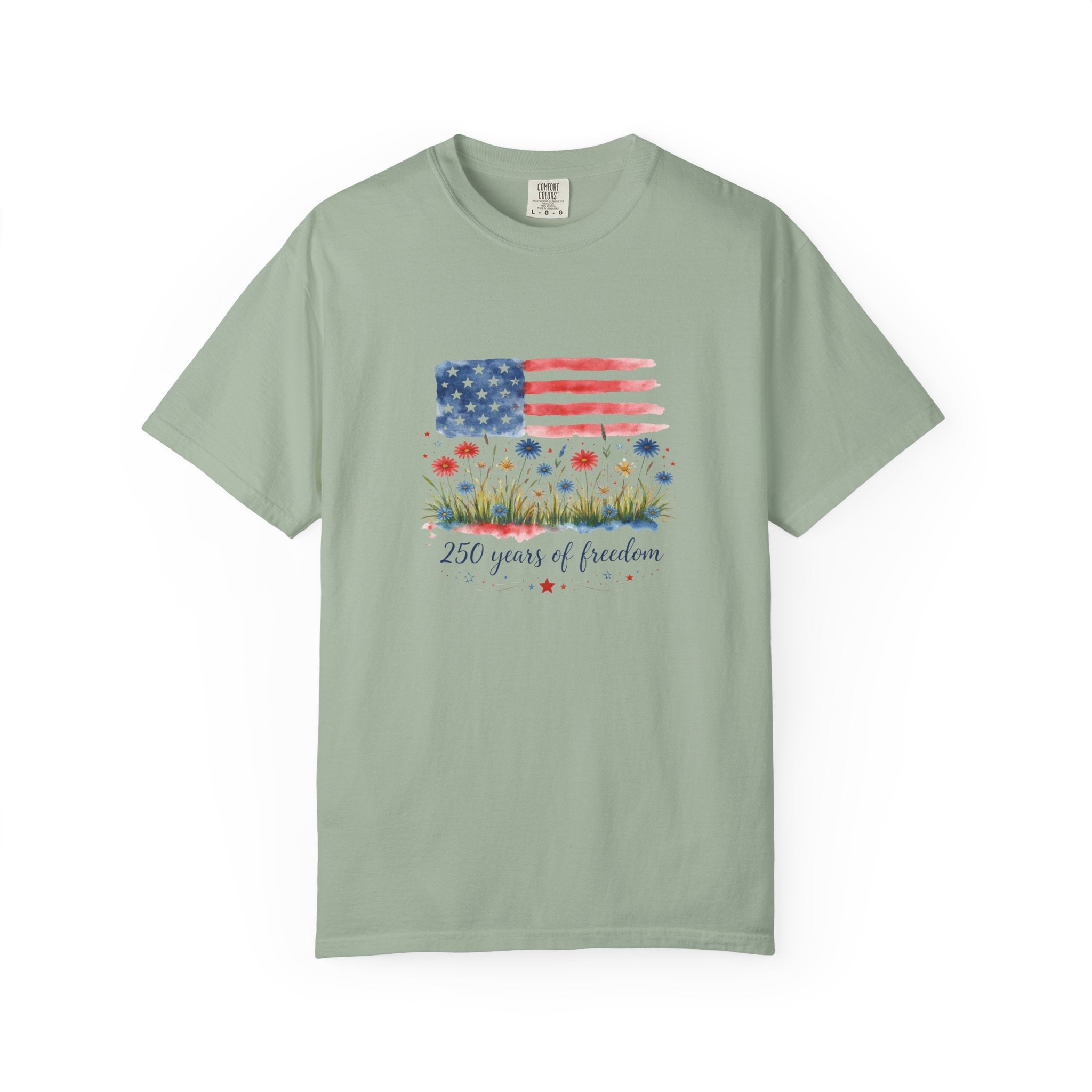 T-Shirt "250 Years of Freedom" American Flag Floral Patriotic Tee