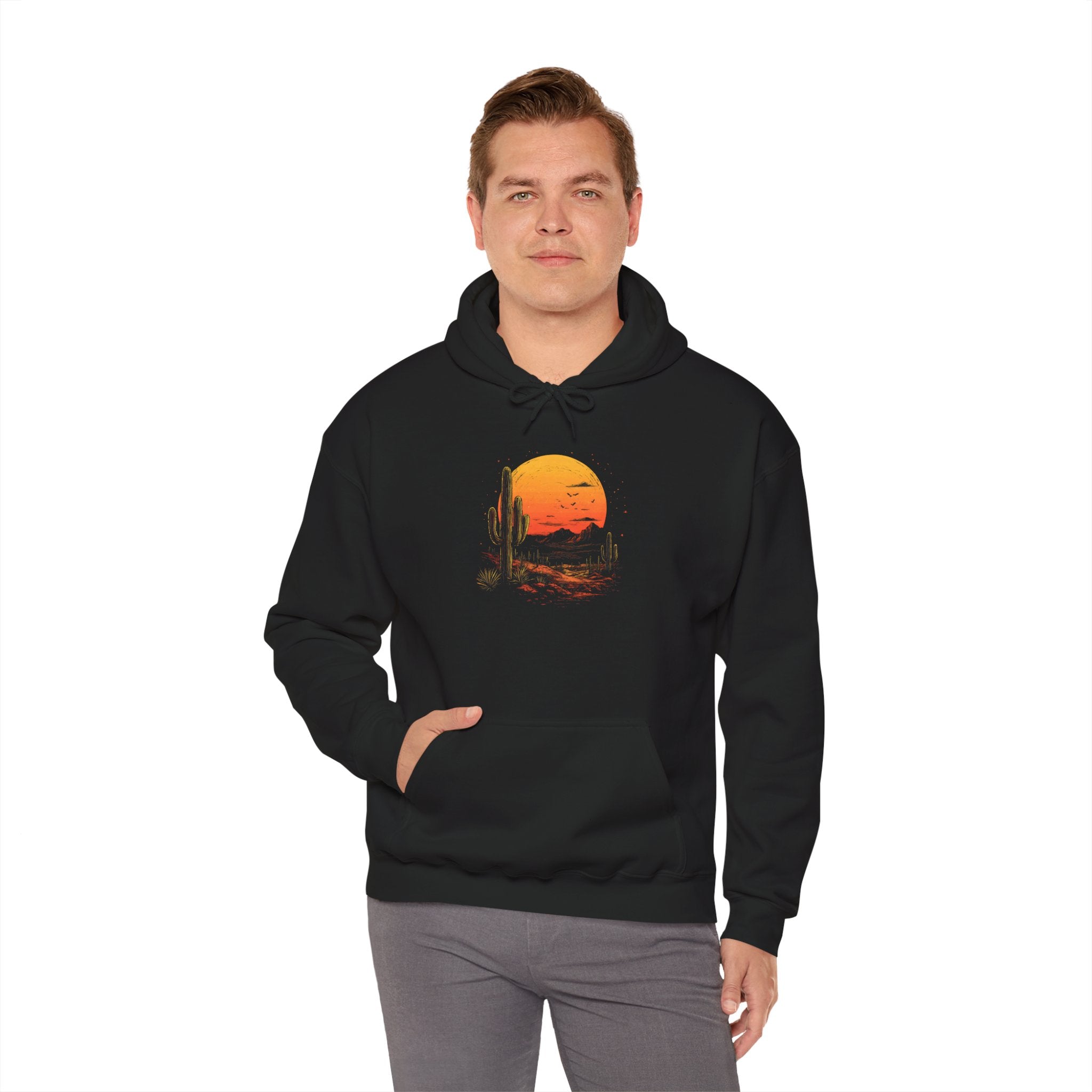 Desert Sunset Hoodie — Cactus Southwestern Landscape Pullover