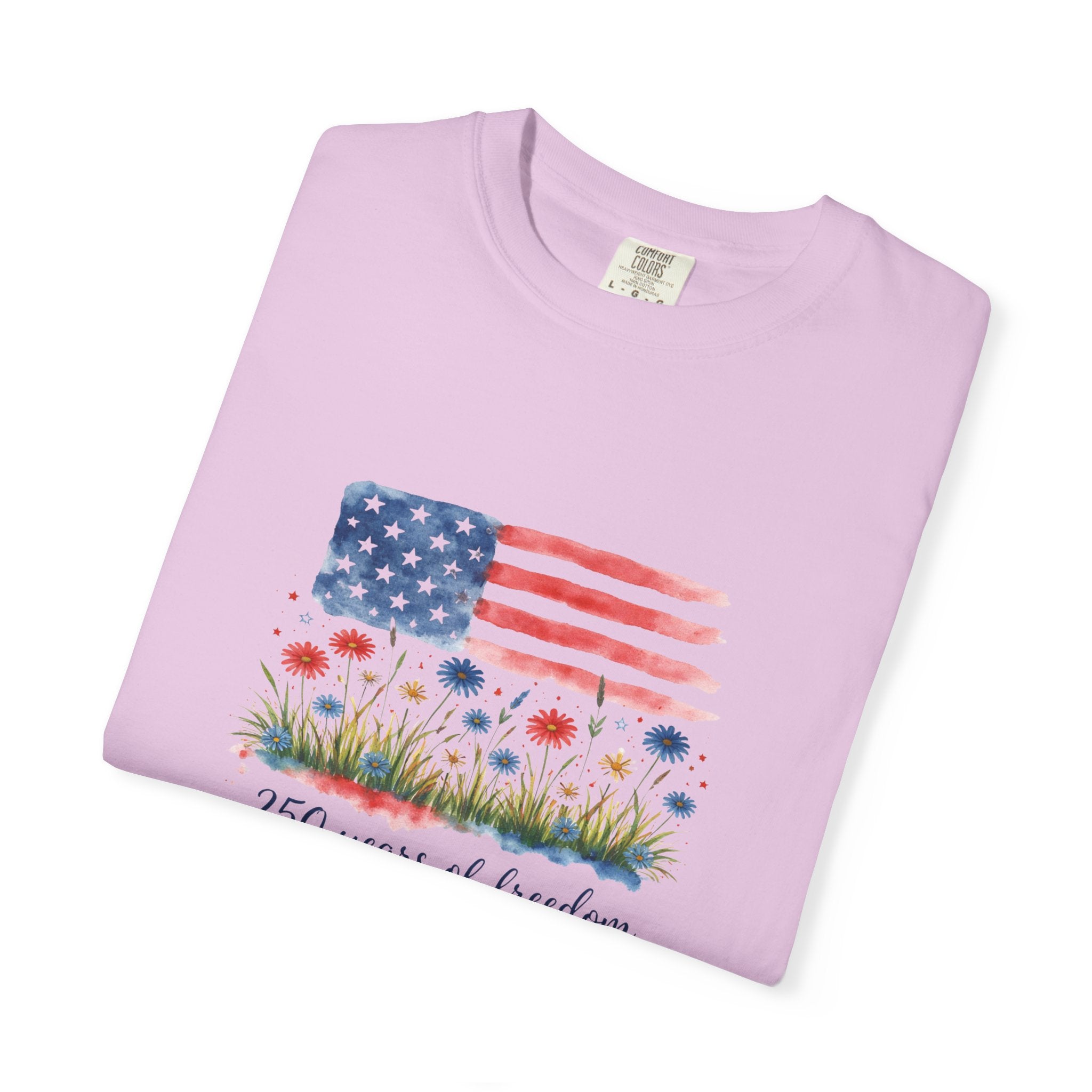 T-Shirt "250 Years of Freedom" American Flag Floral Patriotic Tee