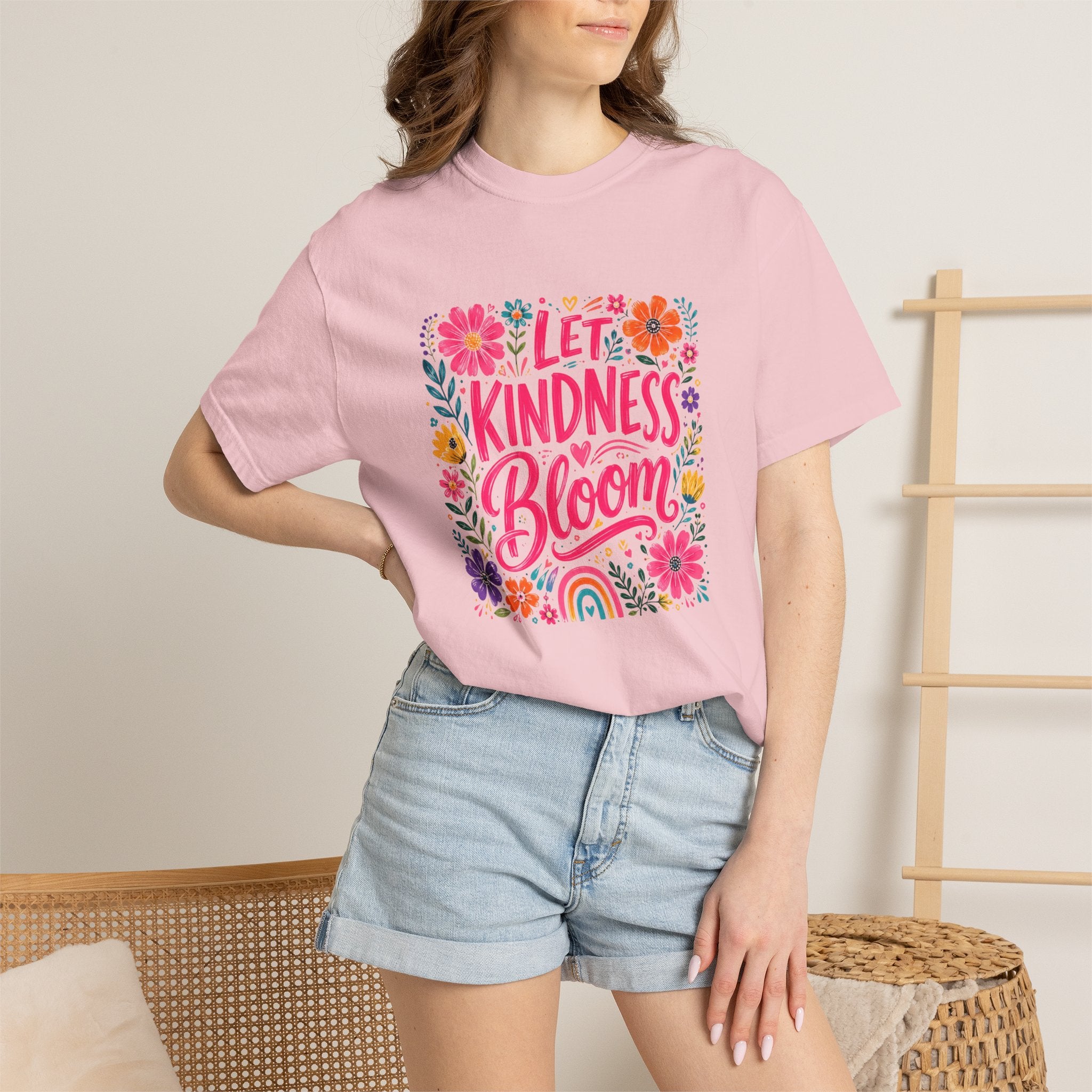 Let Kindness Bloom T-Shirt — Floral Rainbow Positive Message Tee