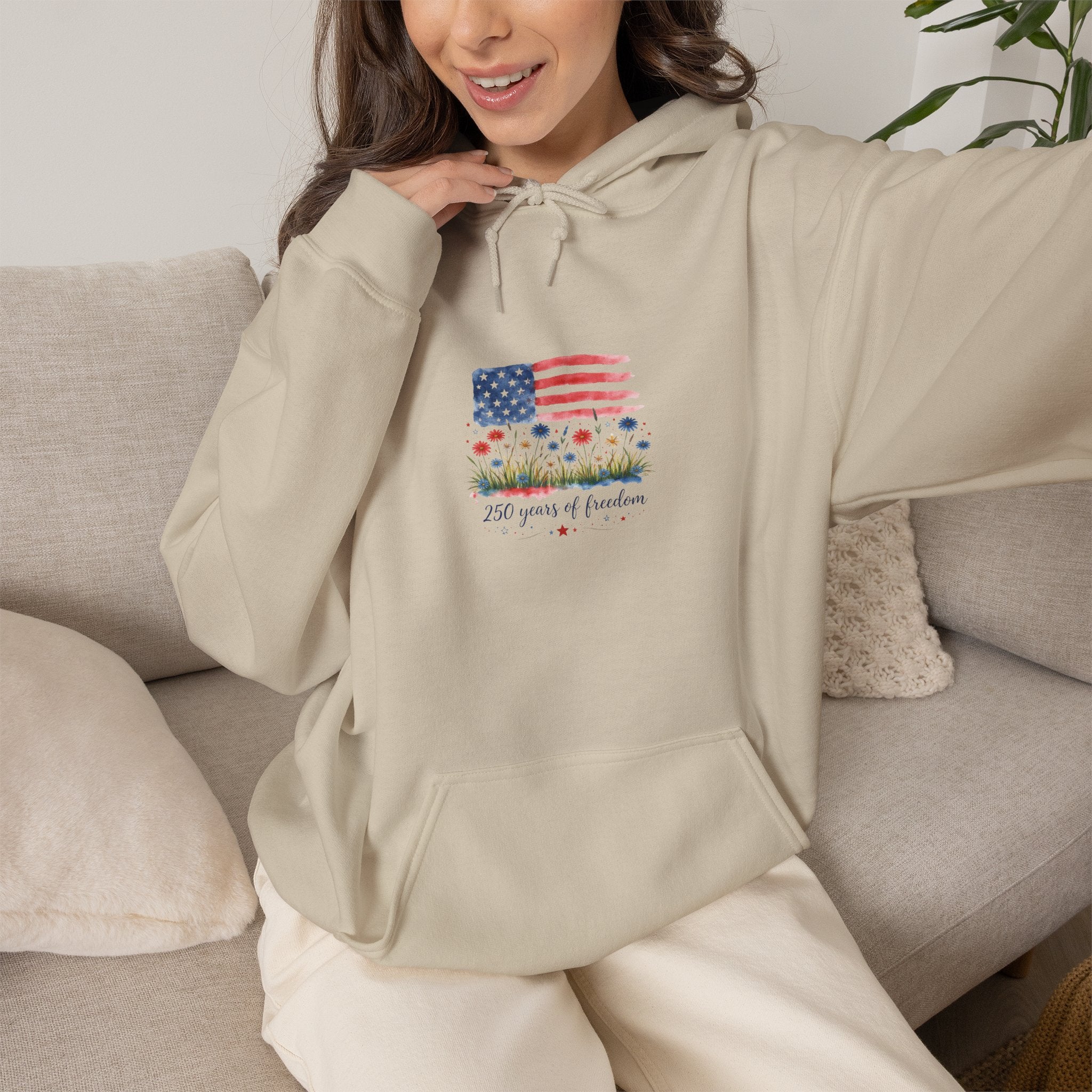 Hoodie — American Flag Wildflower 'Land of Freedom' Graphic