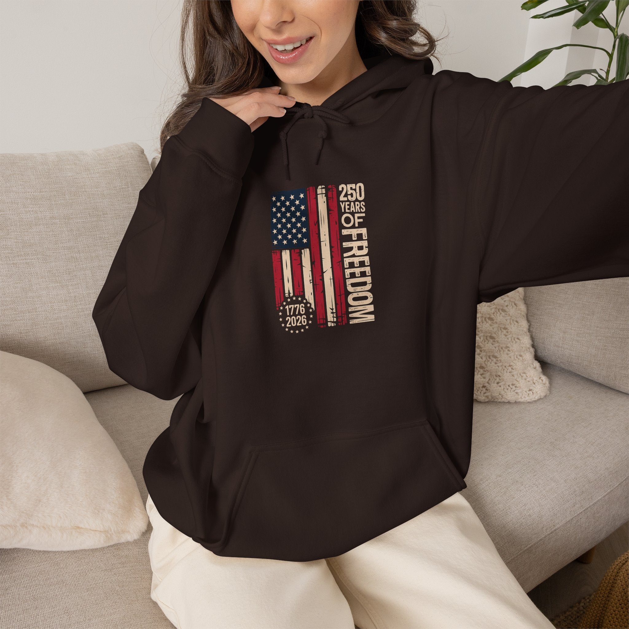 Freedom Flag Hoodie - 250 Years of Freedom Patriotic American Flag Sweatshirt