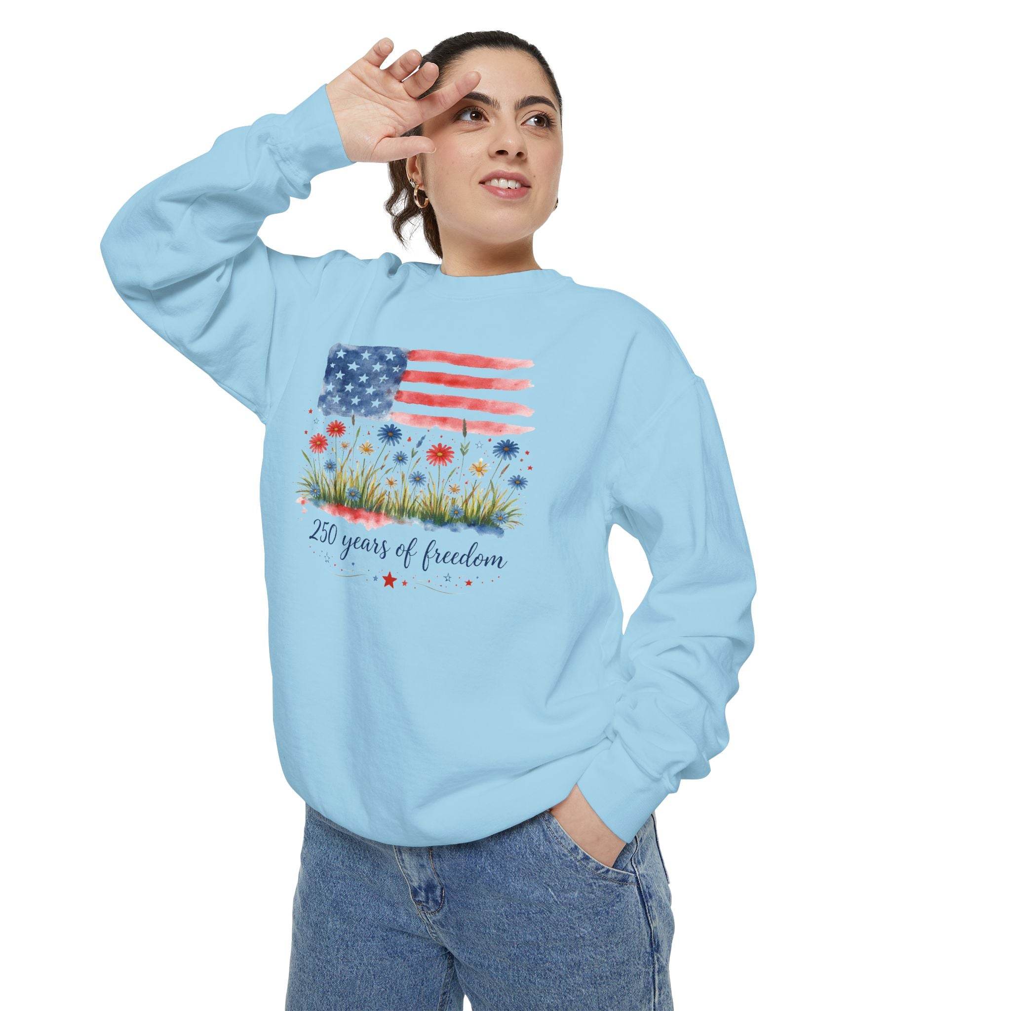 Freedom Floral Sweatshirt — "250 Years of Freedom" American Flag
