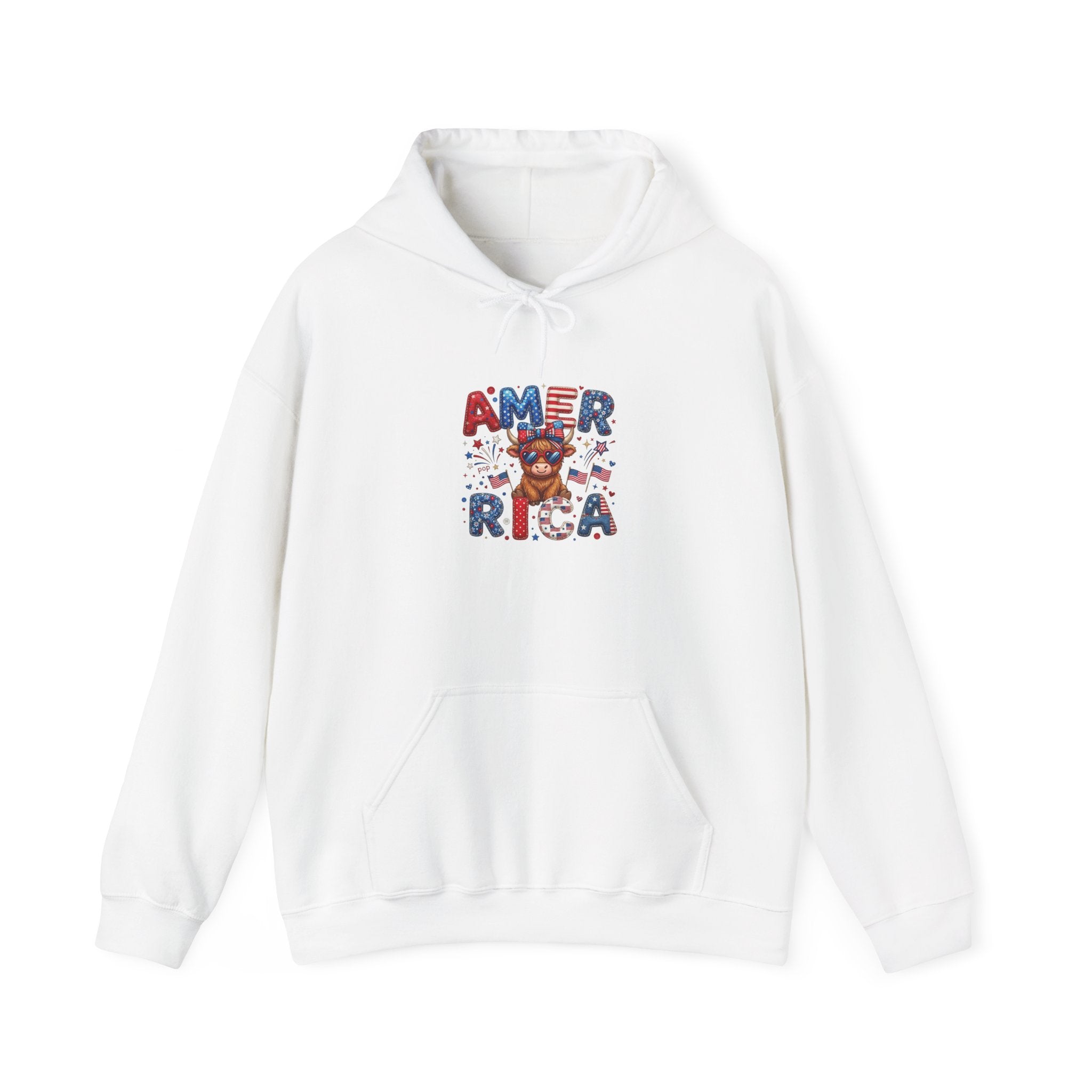 America Dog Patriotic Hoodie — "AMERICA" Text with Cute Pup & Stars (4th of July)