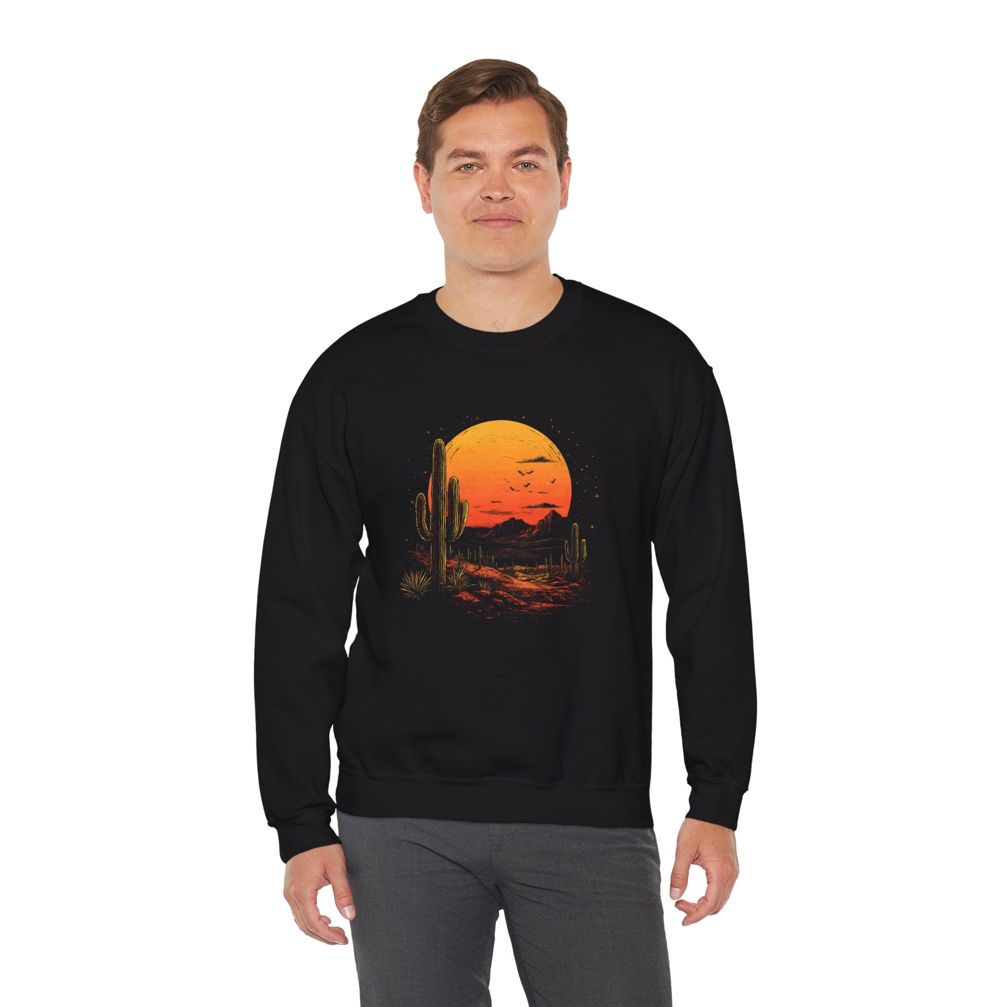 Desert Sunset Crewneck Sweatshirt — Vintage Cactus Moon Graphic