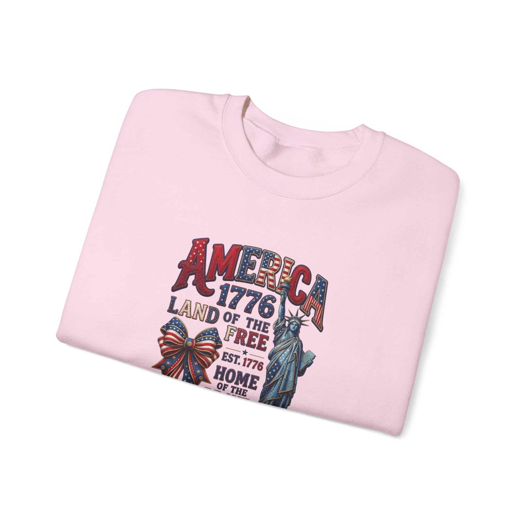 America 1776 Crewneck Sweatshirt — Land of the Free Statue of Liberty Patriotic Design