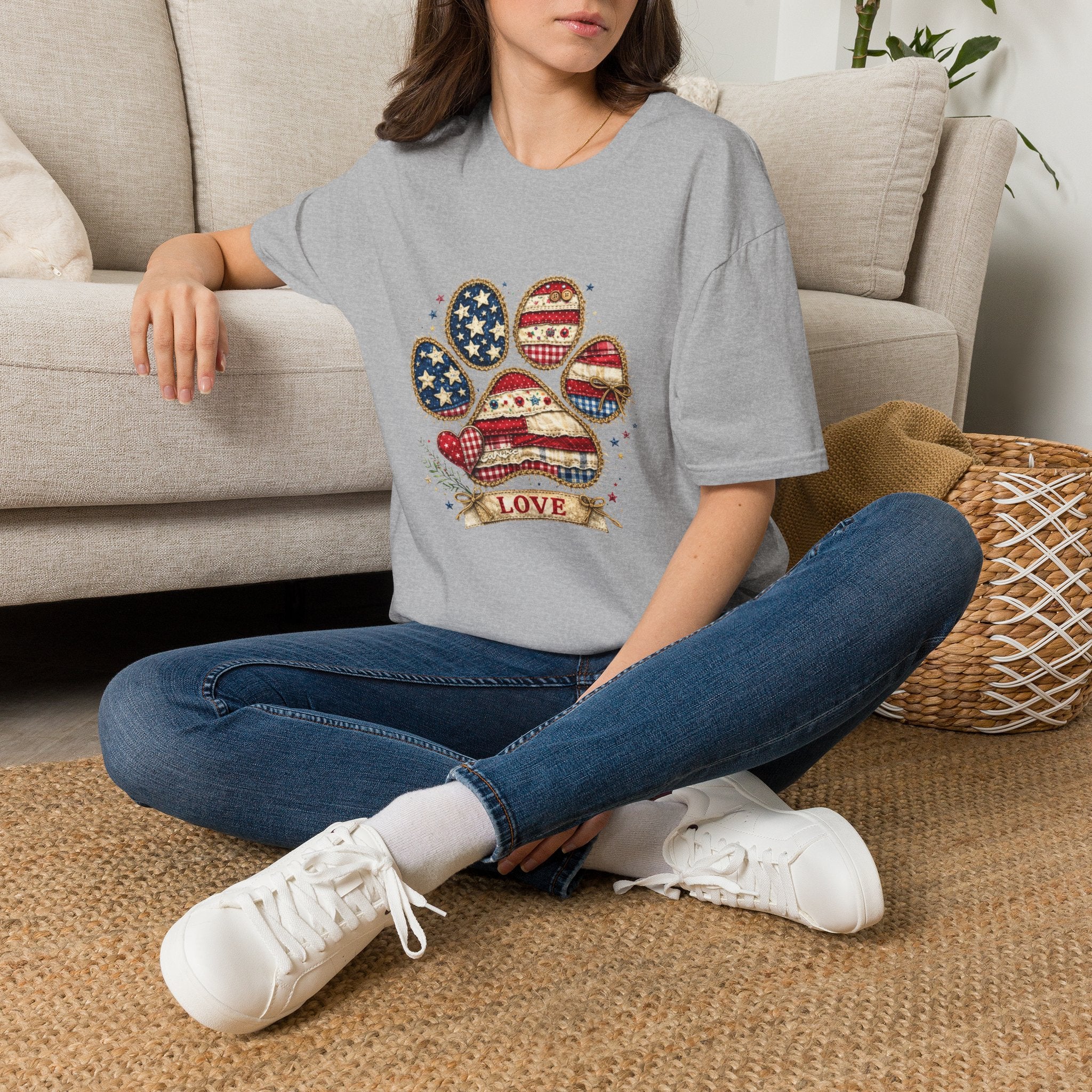 Patriotic Paw Print T-Shirt — "Love" American Flag Dog Paw Tee