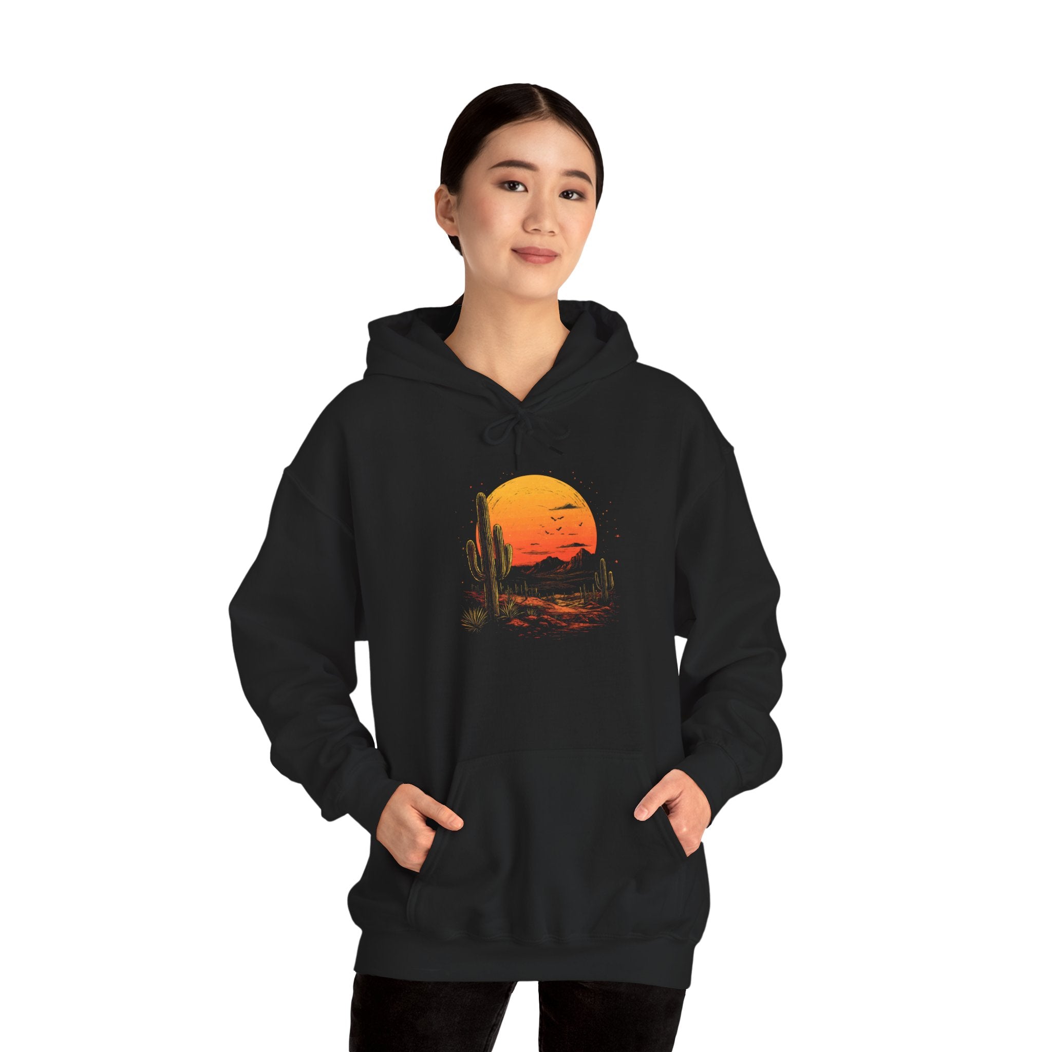 Desert Sunset Hoodie — Cactus Southwestern Landscape Pullover