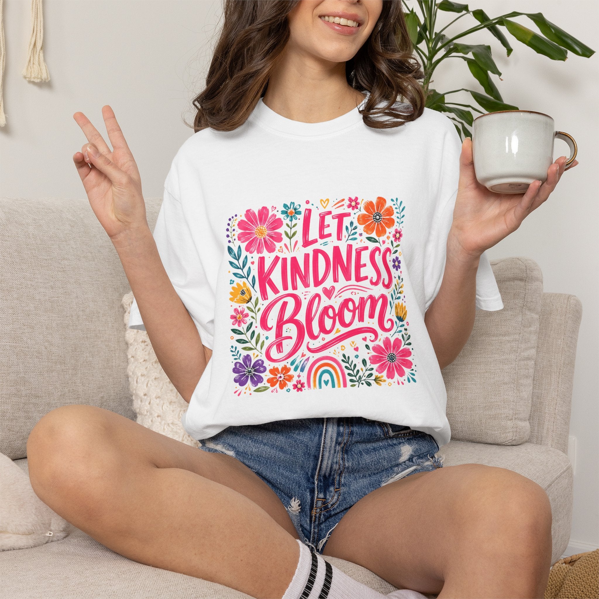 Let Kindness Bloom T-Shirt — Floral Rainbow Positive Message Tee