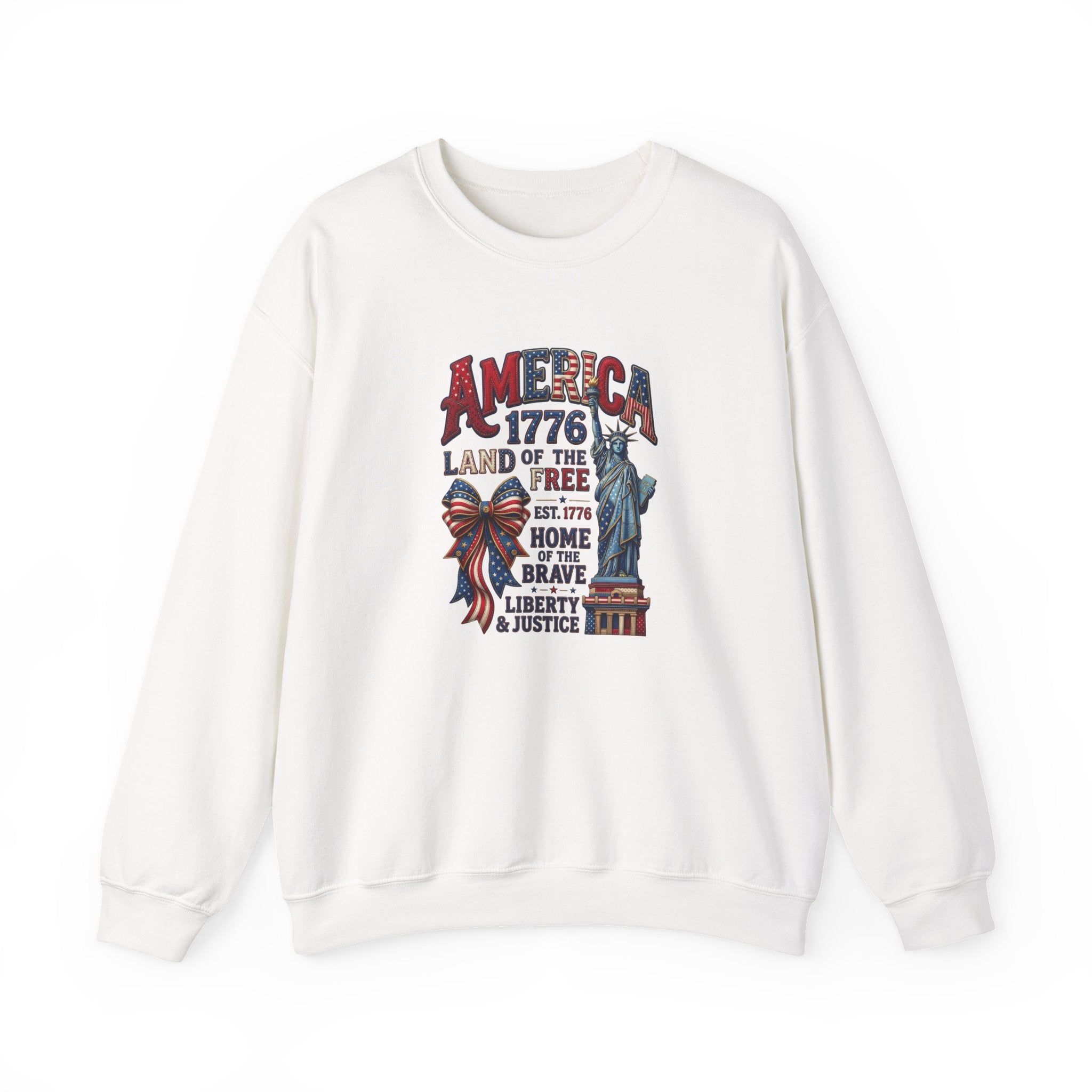 America 1776 Crewneck Sweatshirt — Land of the Free Statue of Liberty Patriotic Design