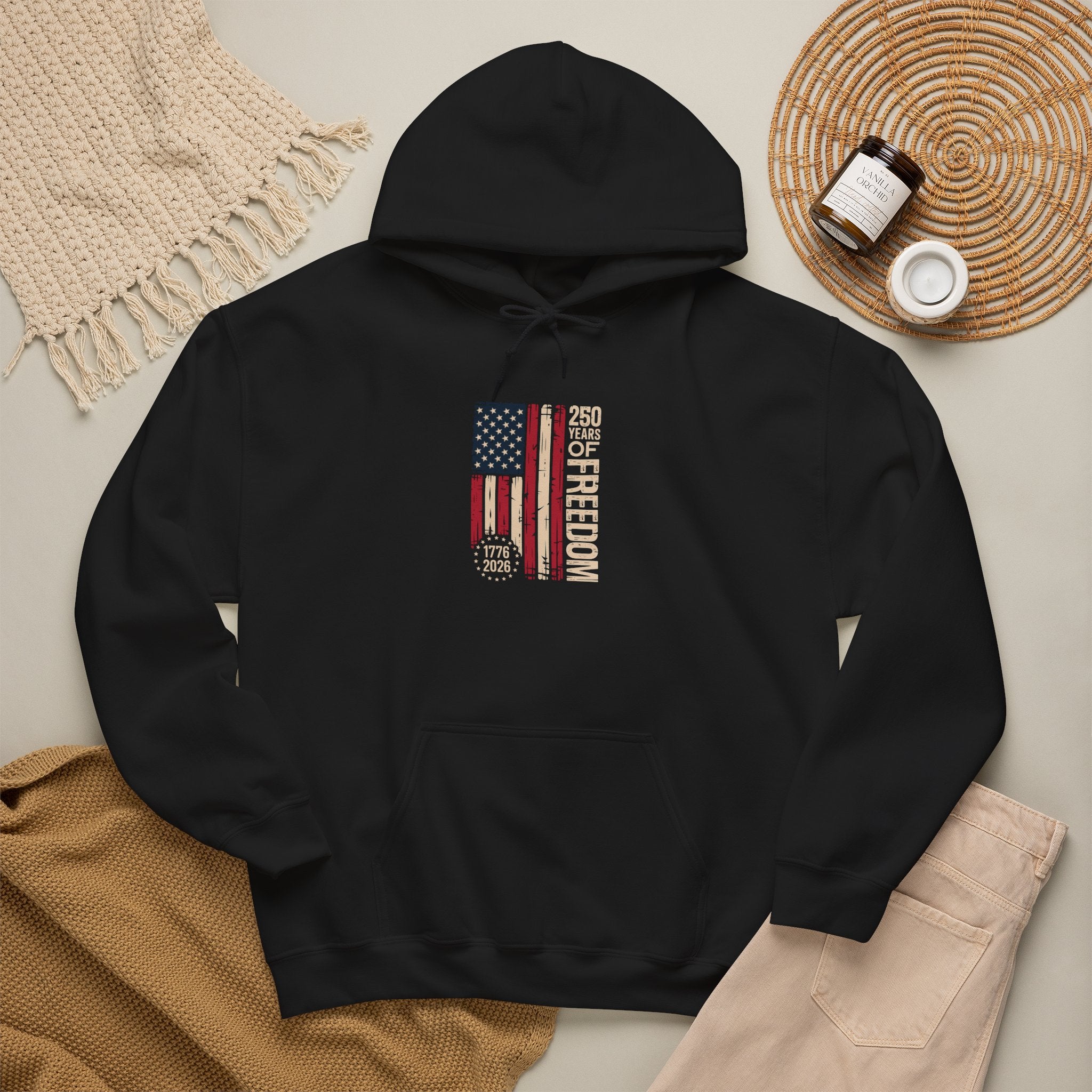 Freedom Flag Hoodie - 250 Years of Freedom Patriotic American Flag Sweatshirt