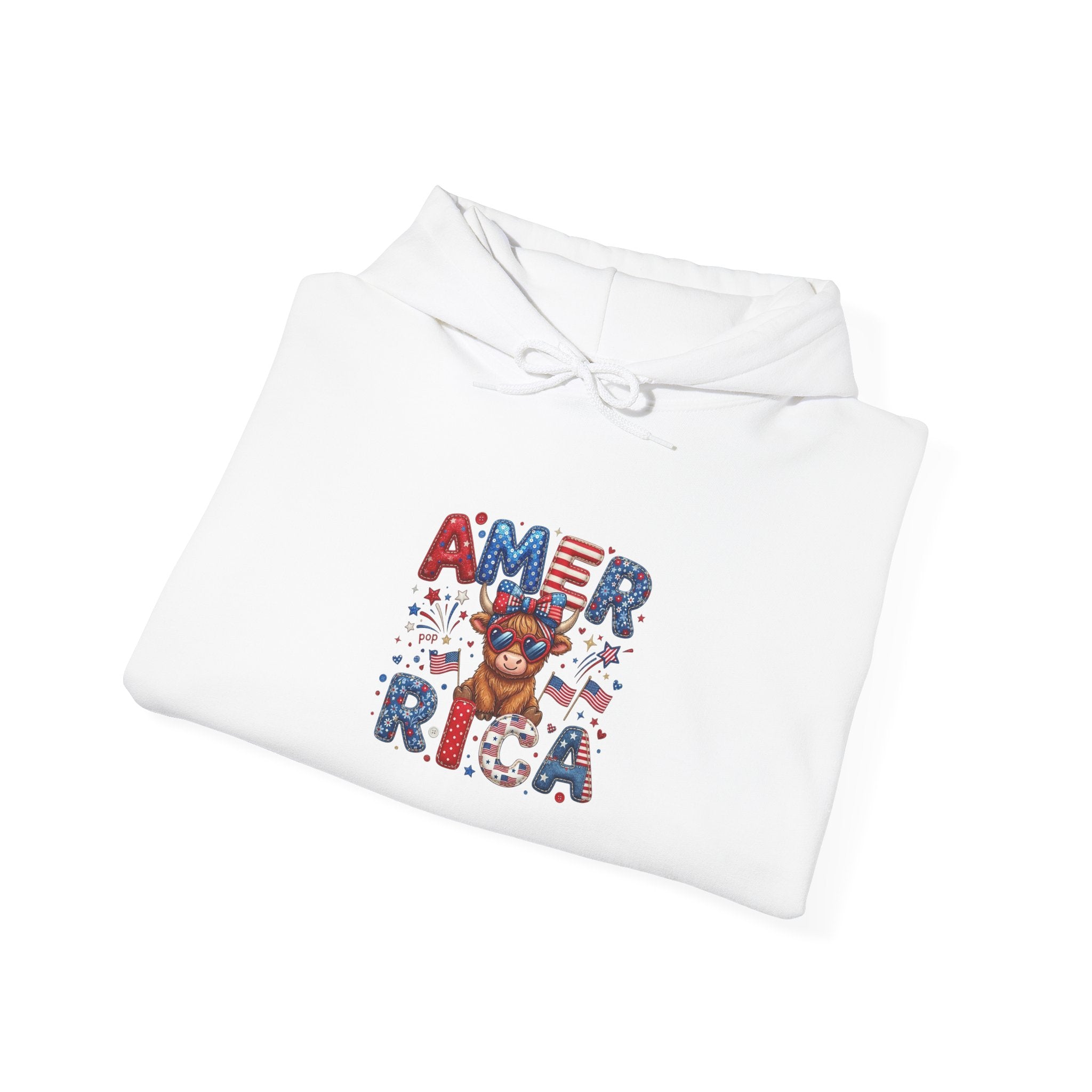 America Dog Patriotic Hoodie — "AMERICA" Text with Cute Pup & Stars (4th of July)