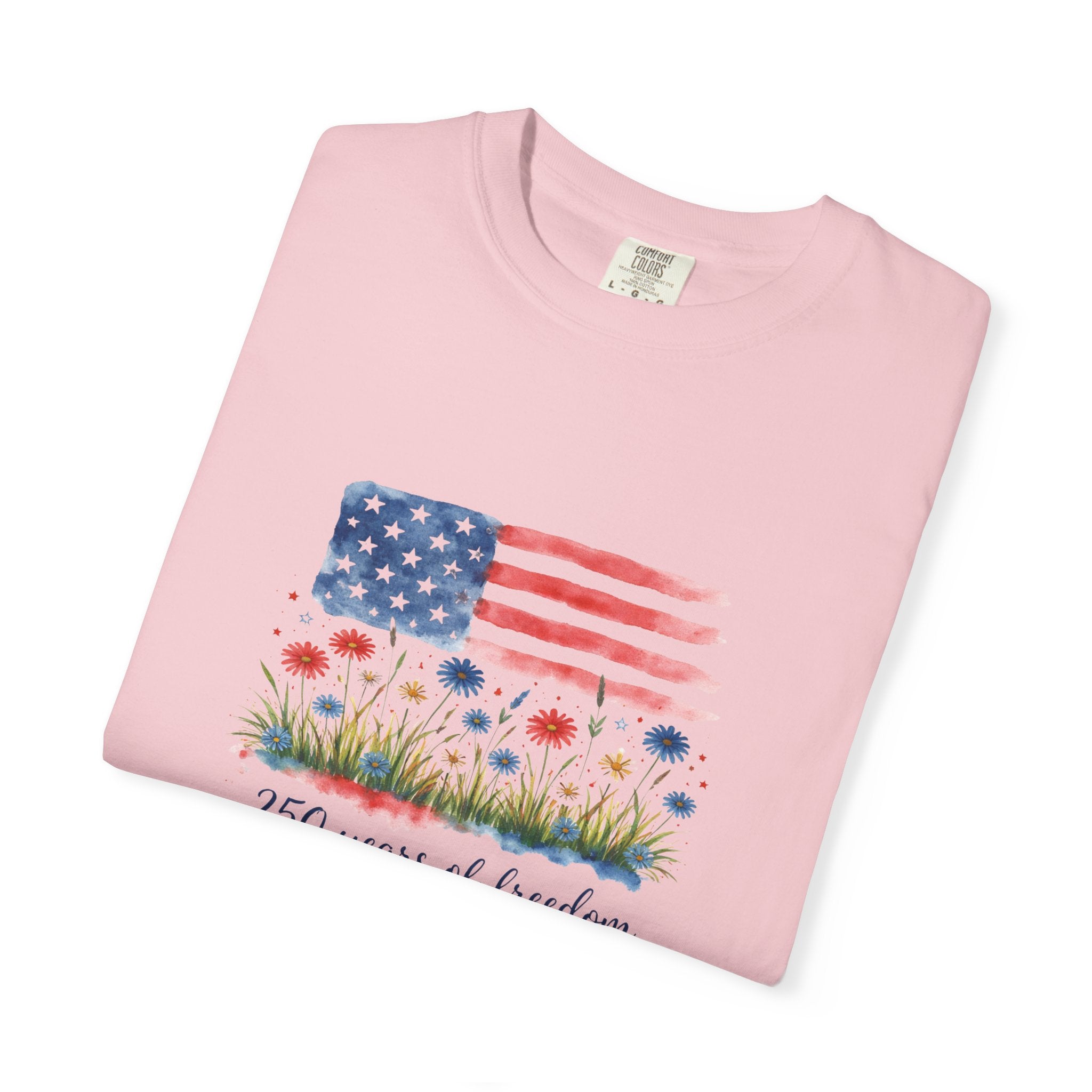 T-Shirt "250 Years of Freedom" American Flag Floral Patriotic Tee
