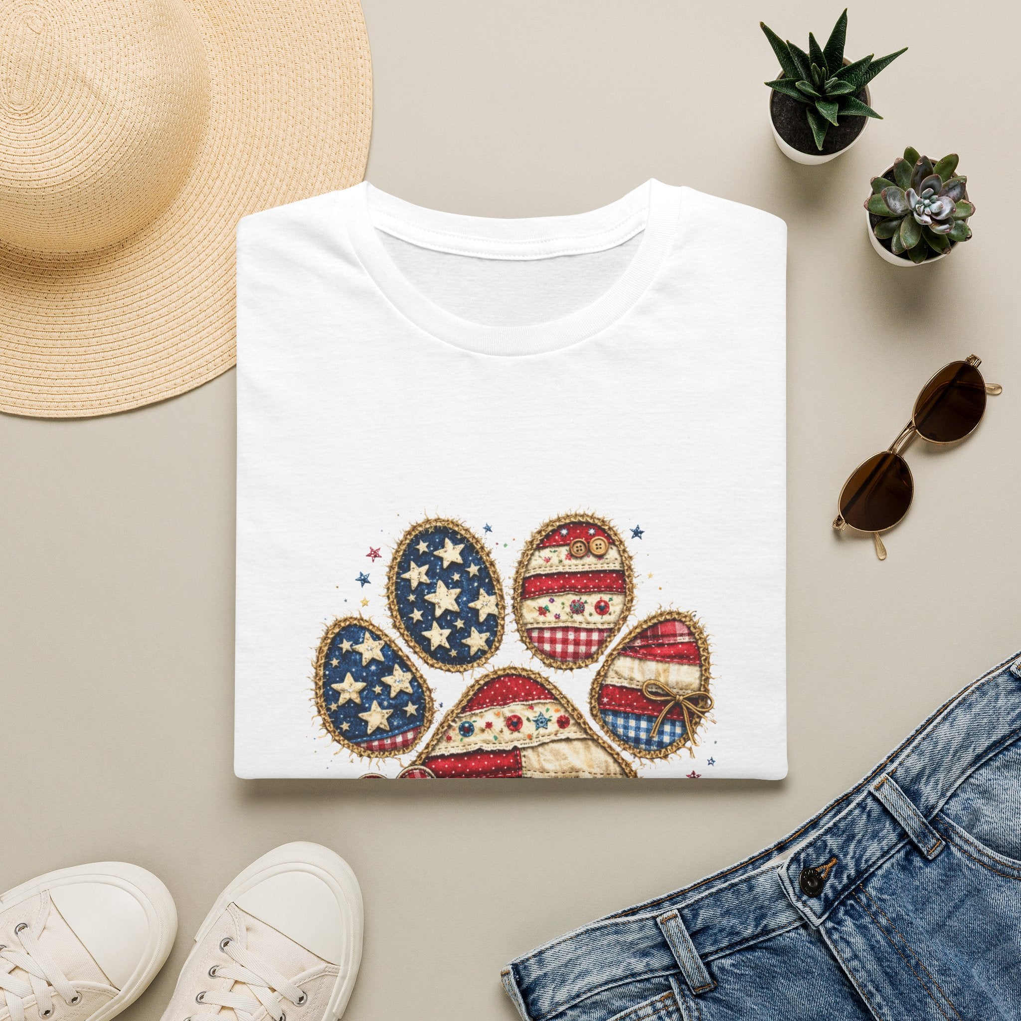 Patriotic Paw Print T-Shirt — "Love" American Flag Dog Paw Tee