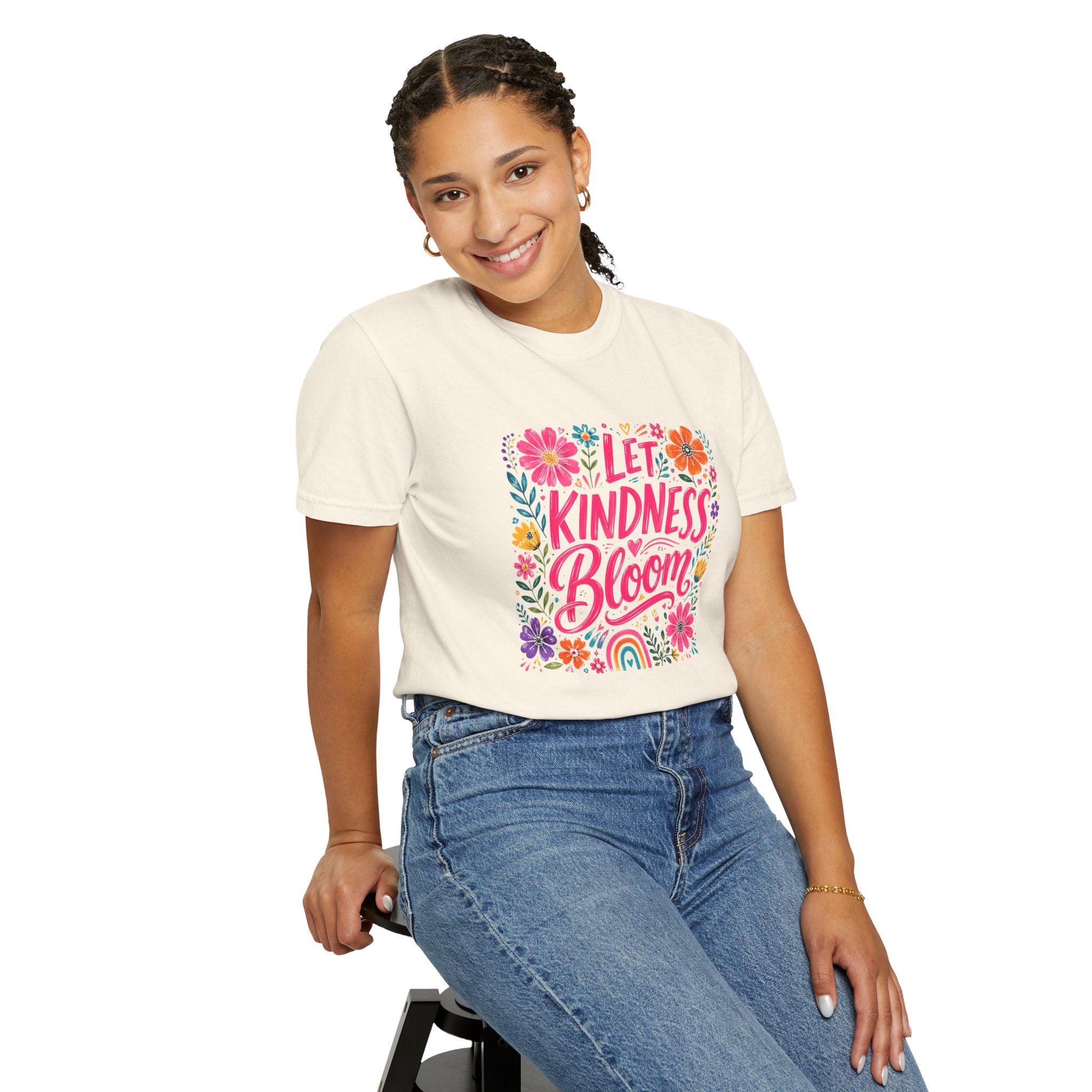 Let Kindness Bloom T-Shirt — Floral Rainbow Positive Message Tee
