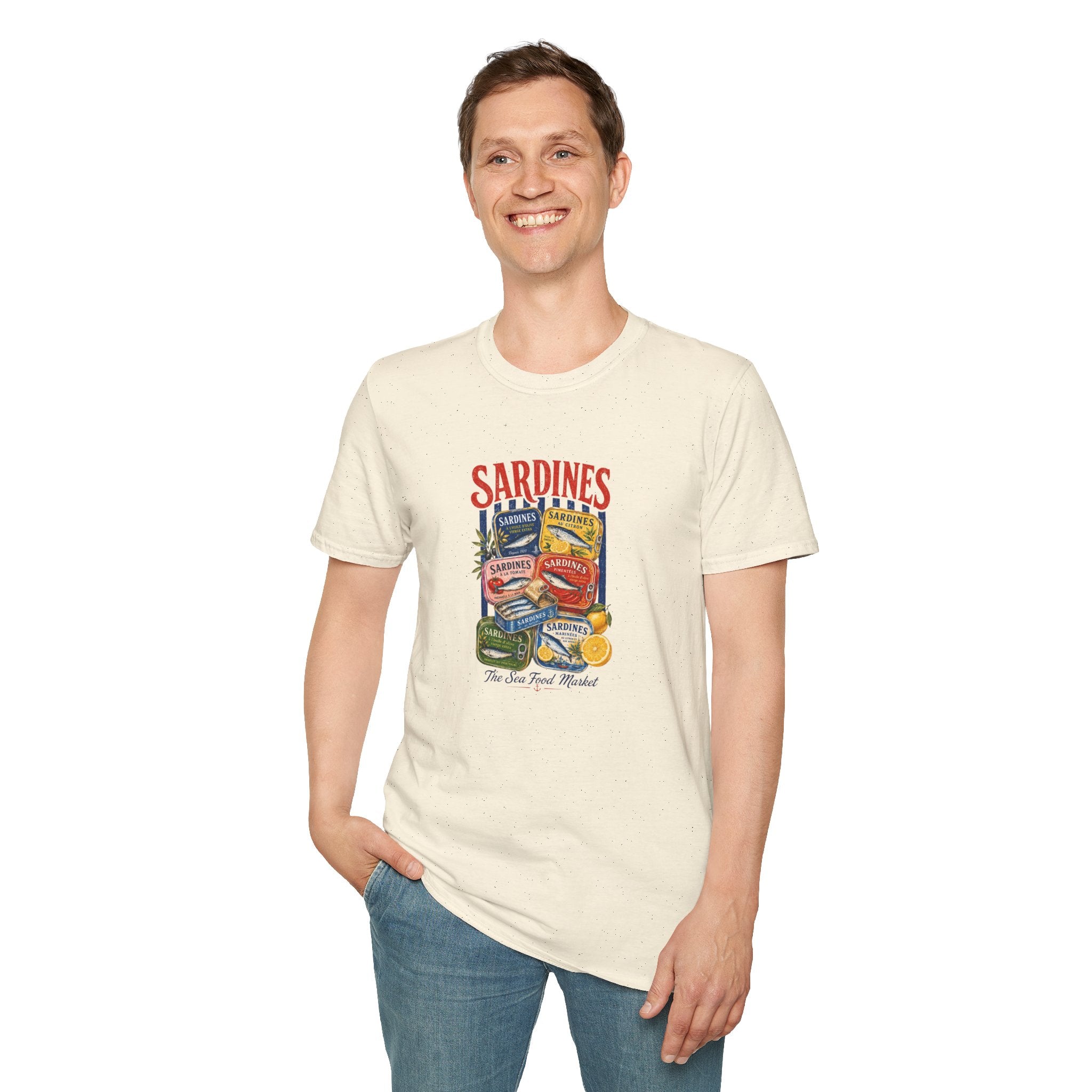 Sardines Vintage Can Graphic T-Shirt — Retro Seafood Label Tee
