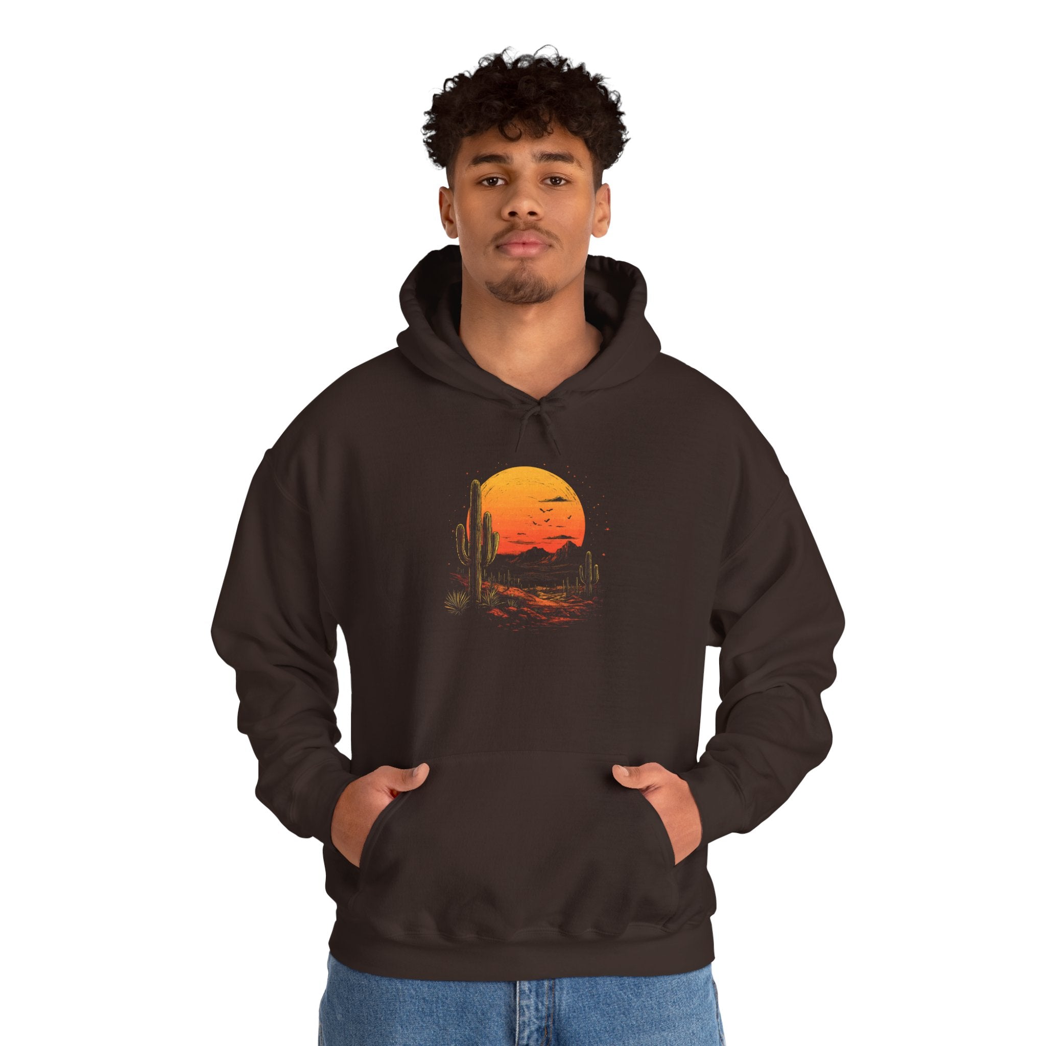 Desert Sunset Hoodie — Cactus Southwestern Landscape Pullover