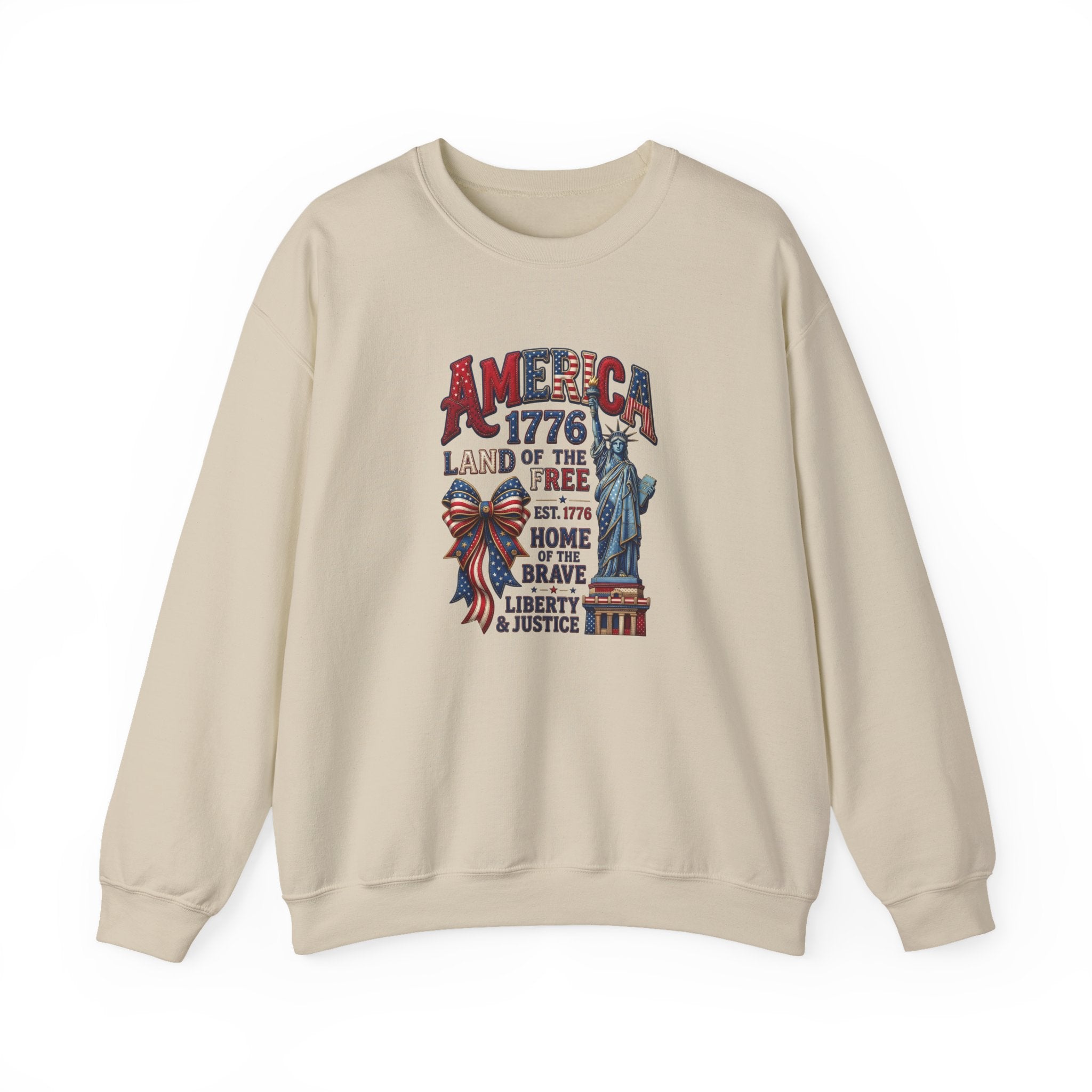 America 1776 Crewneck Sweatshirt — Land of the Free Statue of Liberty Patriotic Design
