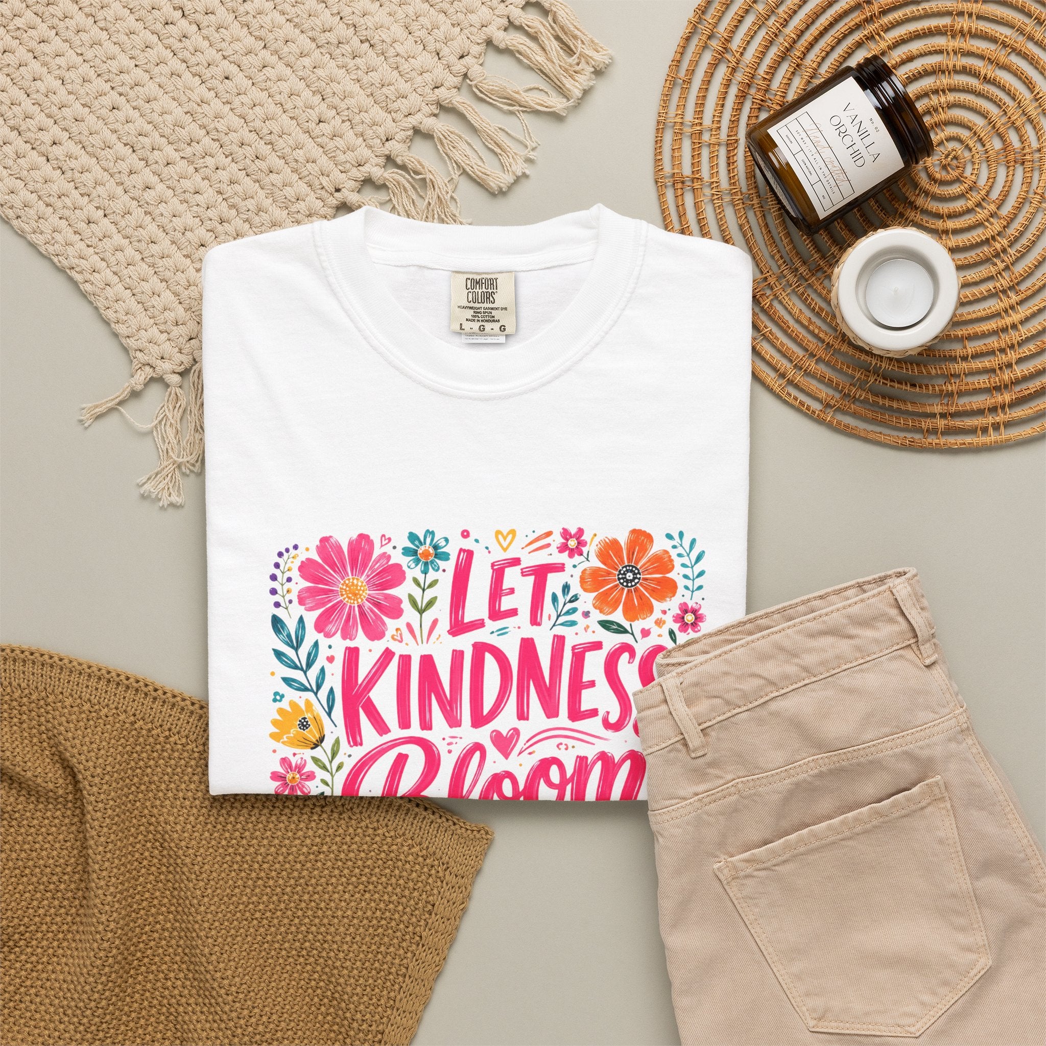 Let Kindness Bloom T-Shirt — Floral Rainbow Positive Message Tee