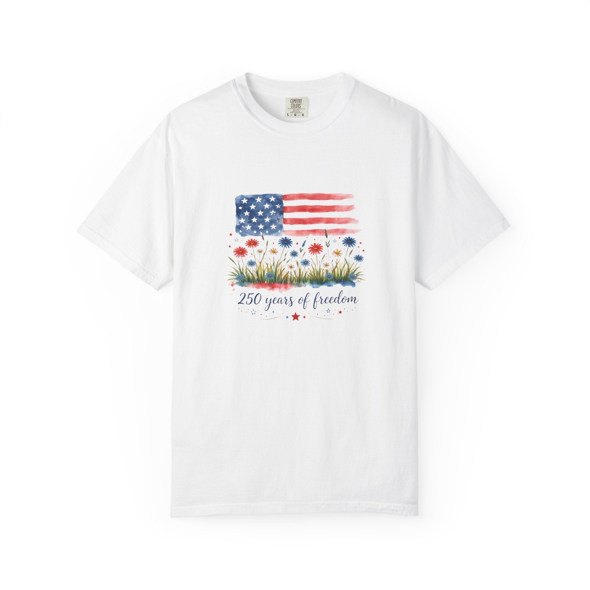 T-Shirt "250 Years of Freedom" American Flag Floral Patriotic Tee