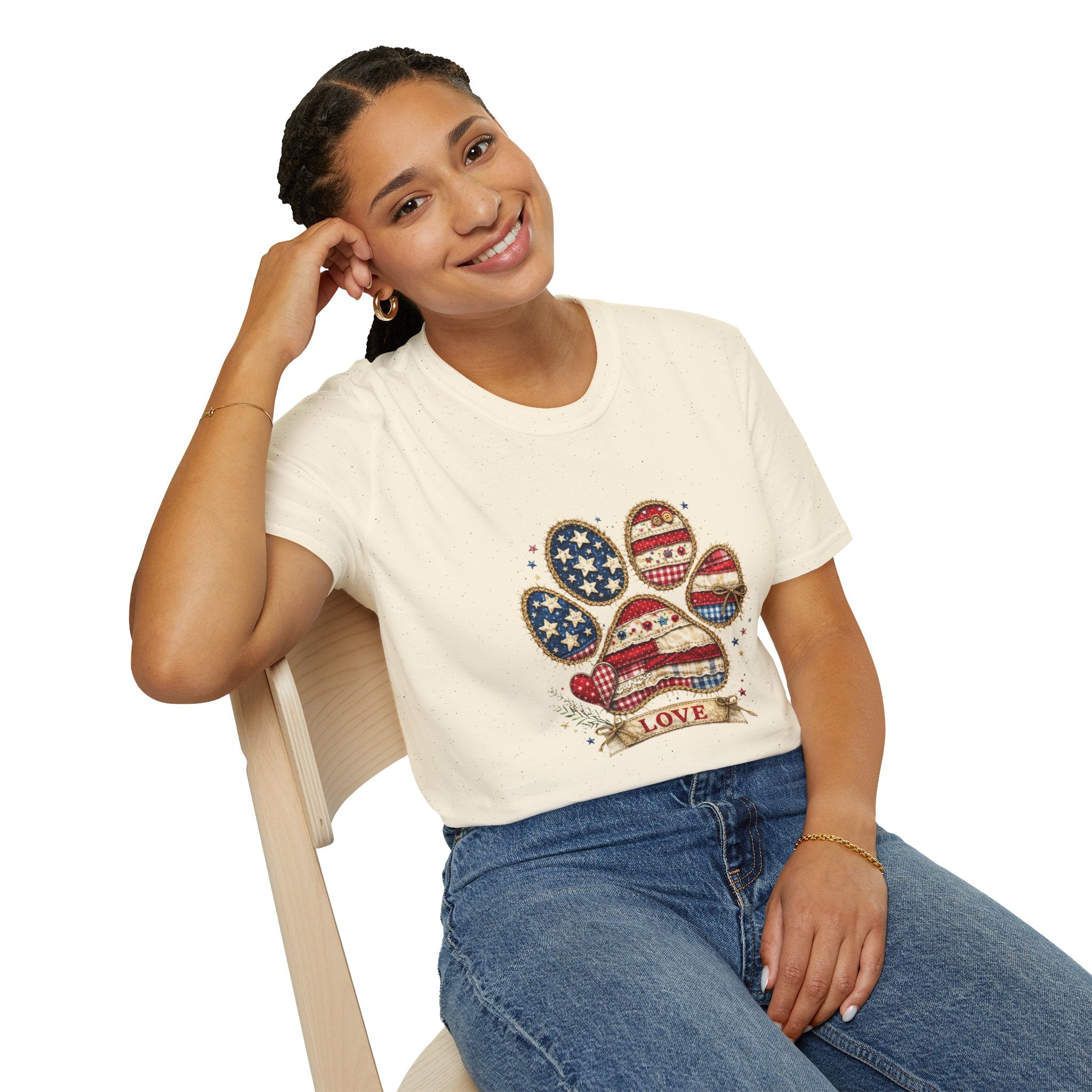 Patriotic Paw Print T-Shirt — "Love" American Flag Dog Paw Tee