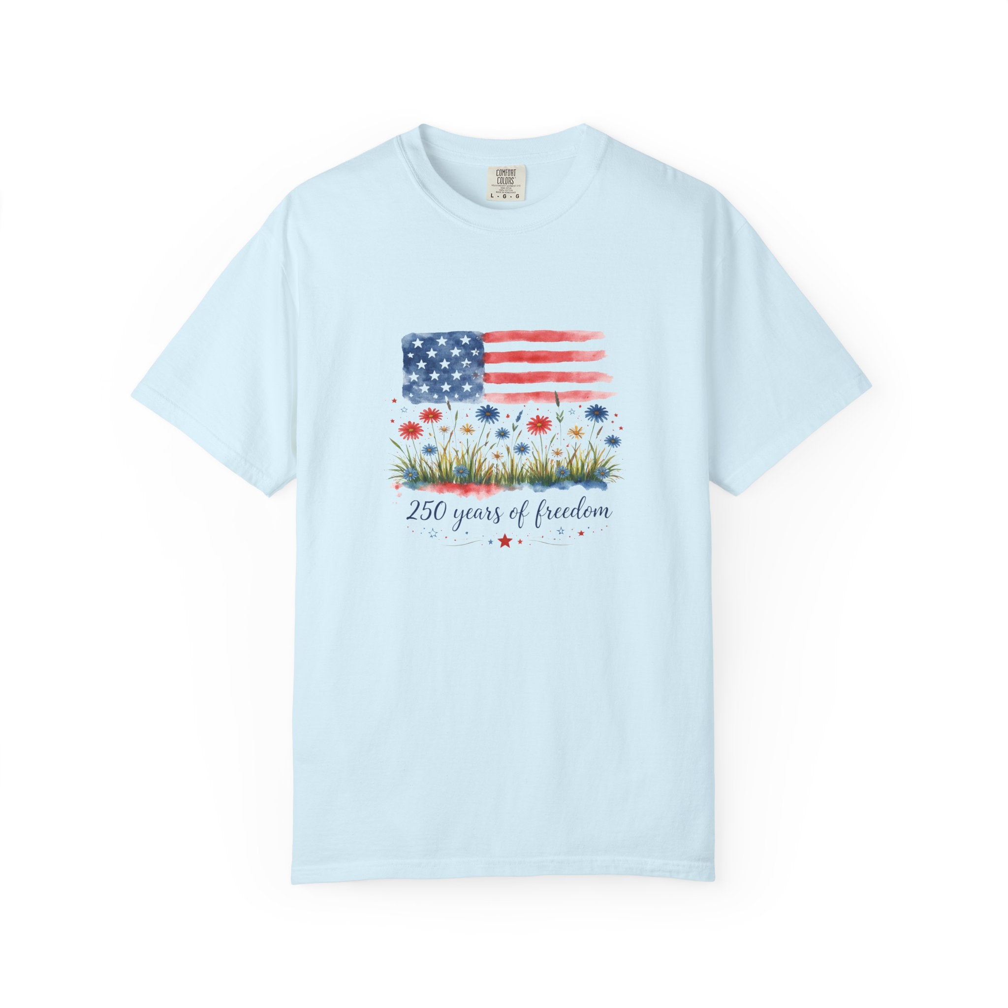 T-Shirt "250 Years of Freedom" American Flag Floral Patriotic Tee