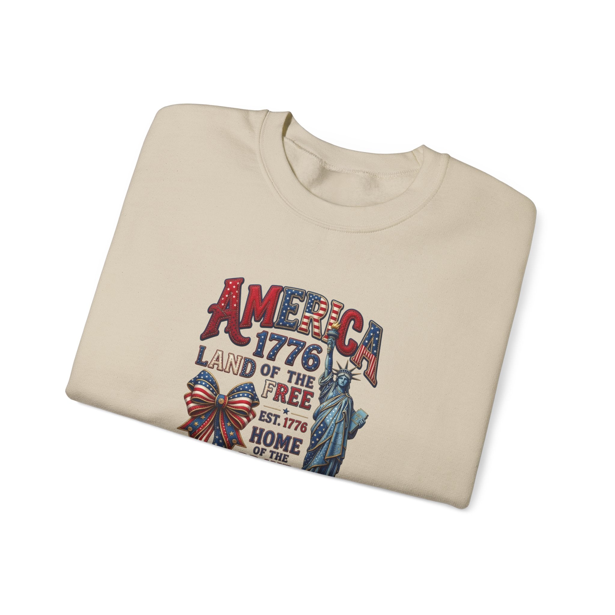 America 1776 Crewneck Sweatshirt — Land of the Free Statue of Liberty Patriotic Design