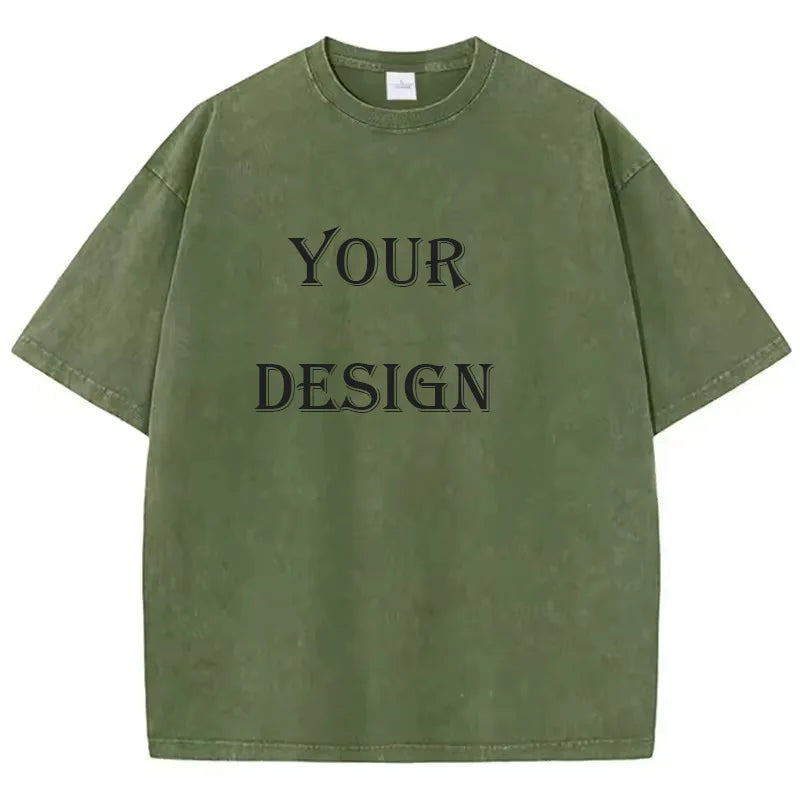 100% Cotton Washed Tshirt Customized Printed T Shirt Retro Top DIY Your Like Photo or Logo T-shirt Fashion Custom Top Unisex