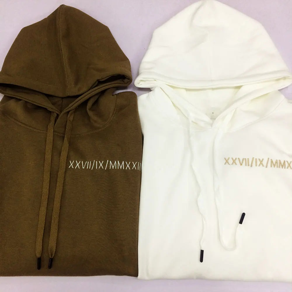 Custom Embroidered Couple Hoodie Personalized Roman Numeral Date Hoodie Date & Initial Hoodies Anniversary Gift Engagements Gift