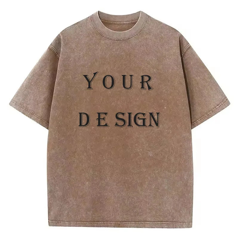100% Cotton Washed Tshirt Customized Printed T Shirt Retro Top DIY Your Like Photo or Logo T-shirt Fashion Custom Top Unisex