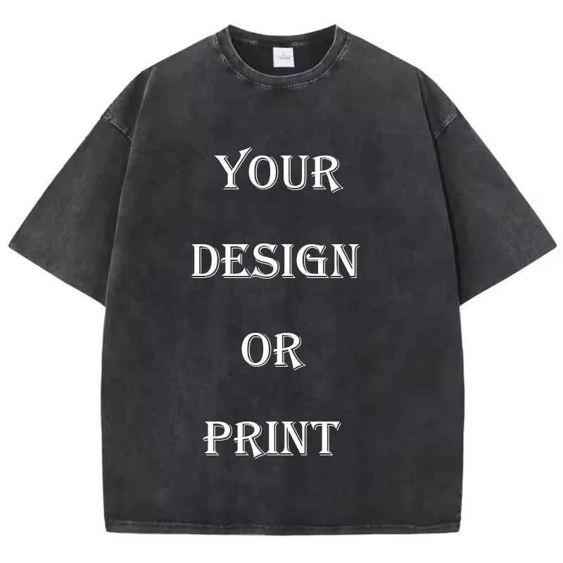100% Cotton Washed Tshirt Customized Printed T Shirt Retro Top DIY Your Like Photo or Logo T-shirt Fashion Custom Top Unisex