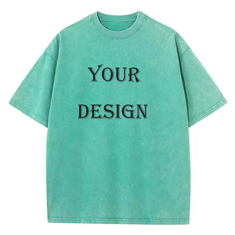 100% Cotton Washed Tshirt Customized Printed T Shirt Retro Top DIY Your Like Photo or Logo T-shirt Fashion Custom Top Unisex