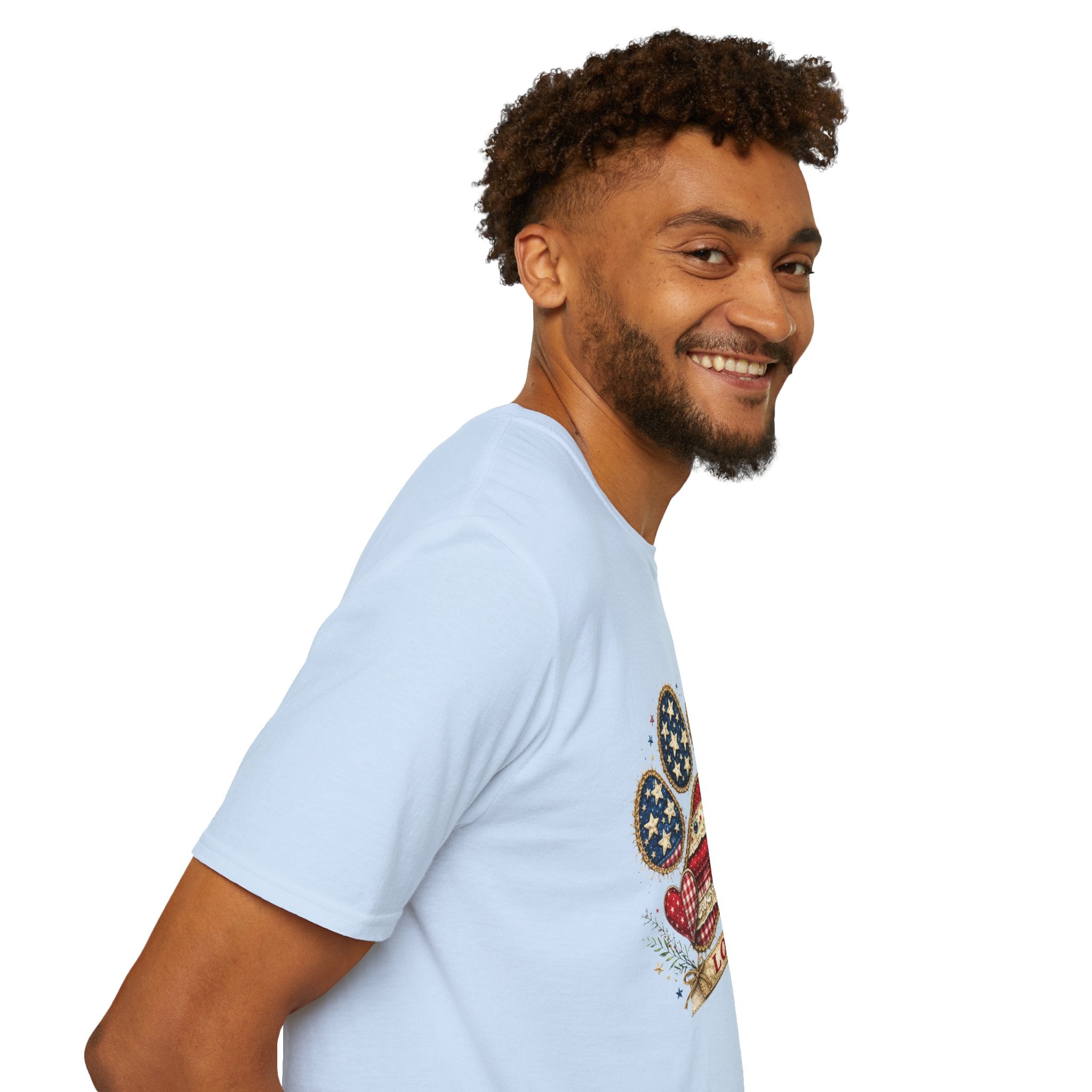 Patriotic Paw Print T-Shirt — "Love" American Flag Dog Paw Tee