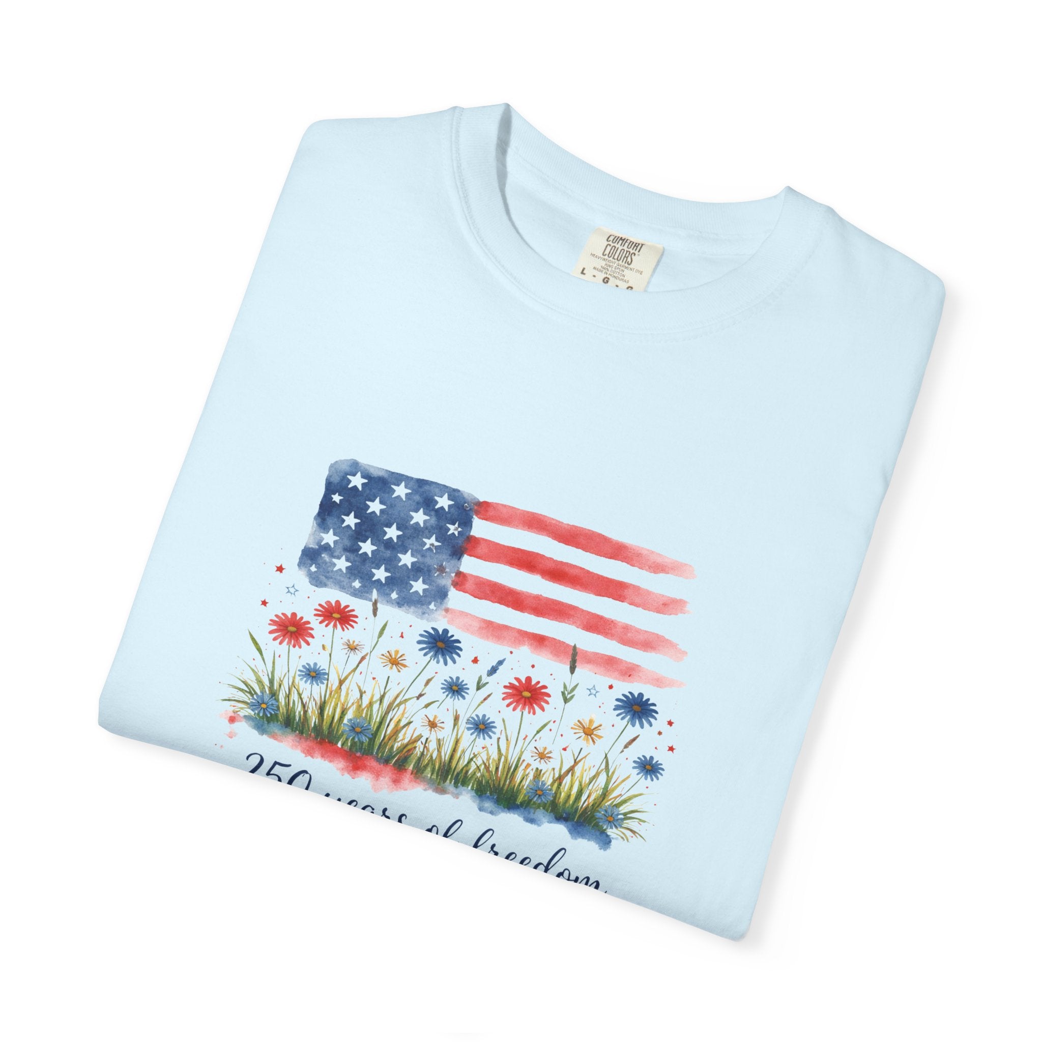 T-Shirt "250 Years of Freedom" American Flag Floral Patriotic Tee