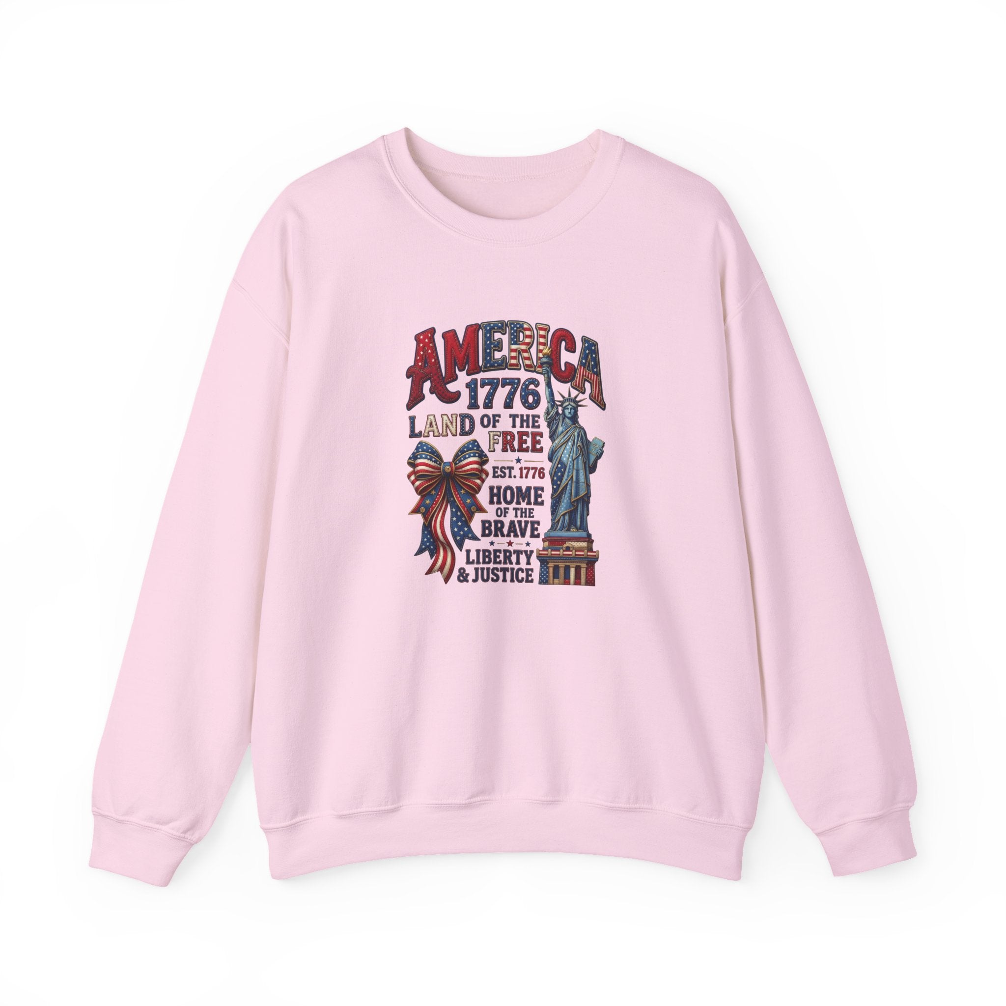 America 1776 Crewneck Sweatshirt — Land of the Free Statue of Liberty Patriotic Design