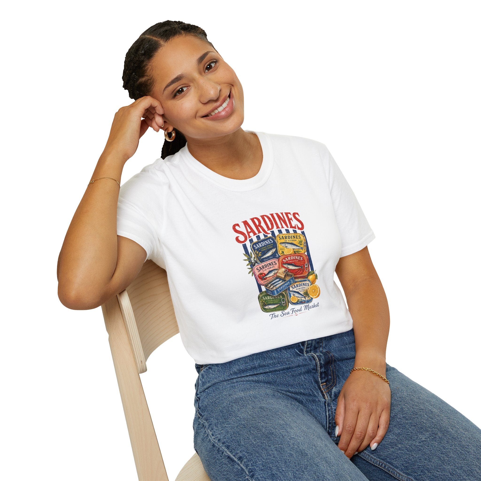 Sardines Vintage Can Graphic T-Shirt — Retro Seafood Label Tee