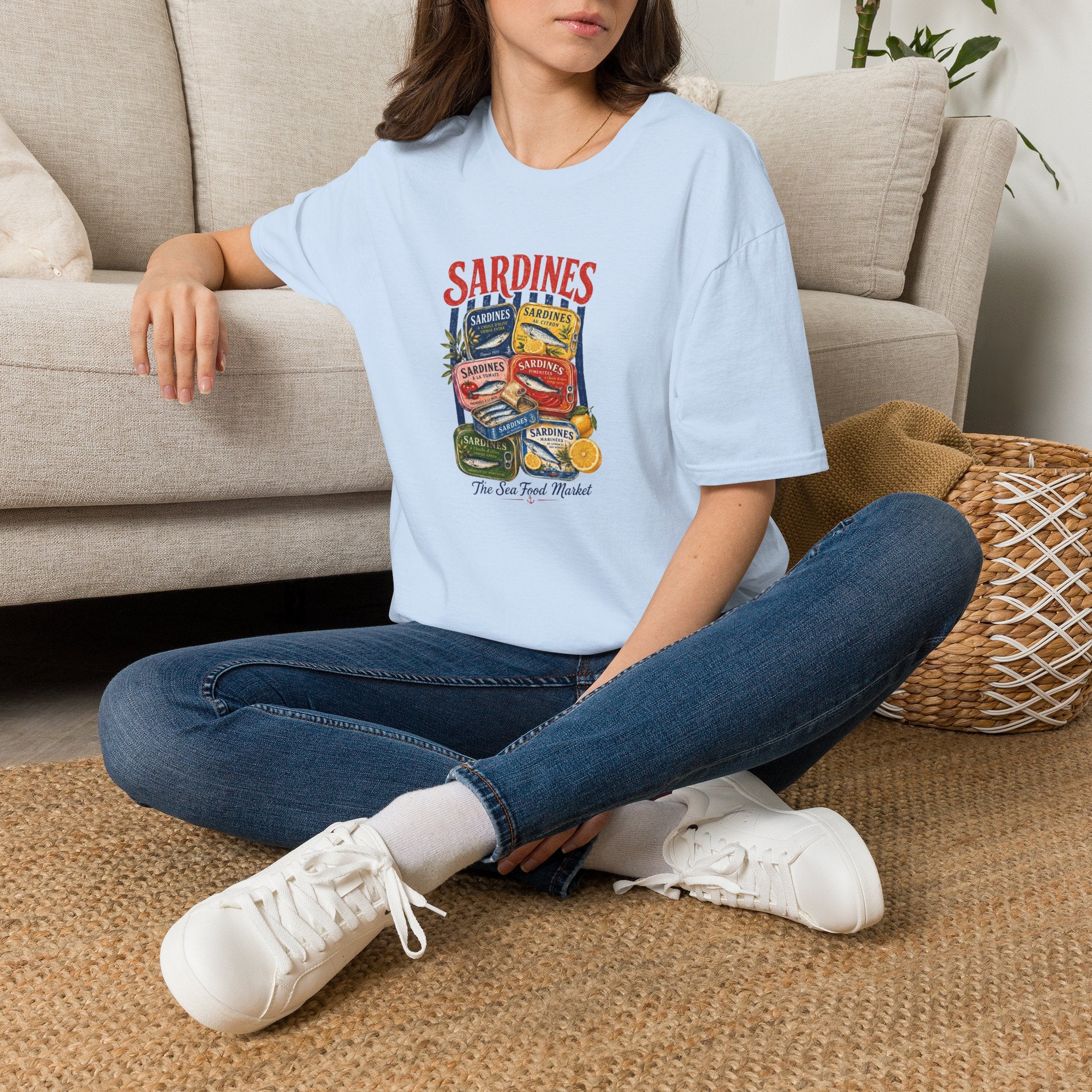 Sardines Vintage Can Graphic T-Shirt — Retro Seafood Label Tee