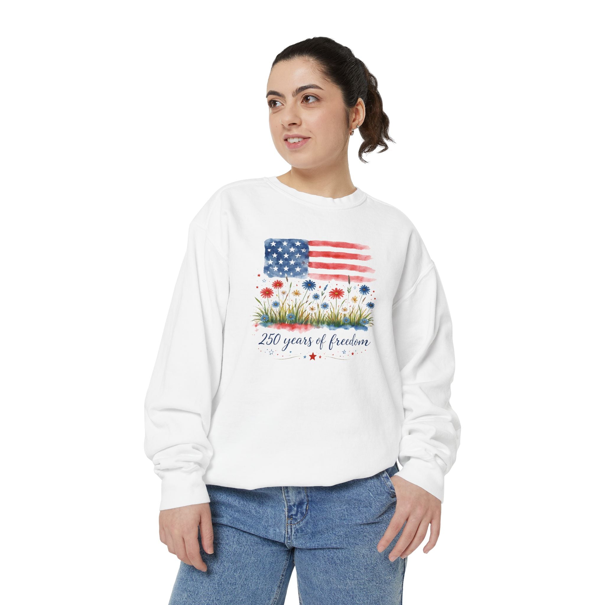 Freedom Floral Sweatshirt — "250 Years of Freedom" American Flag