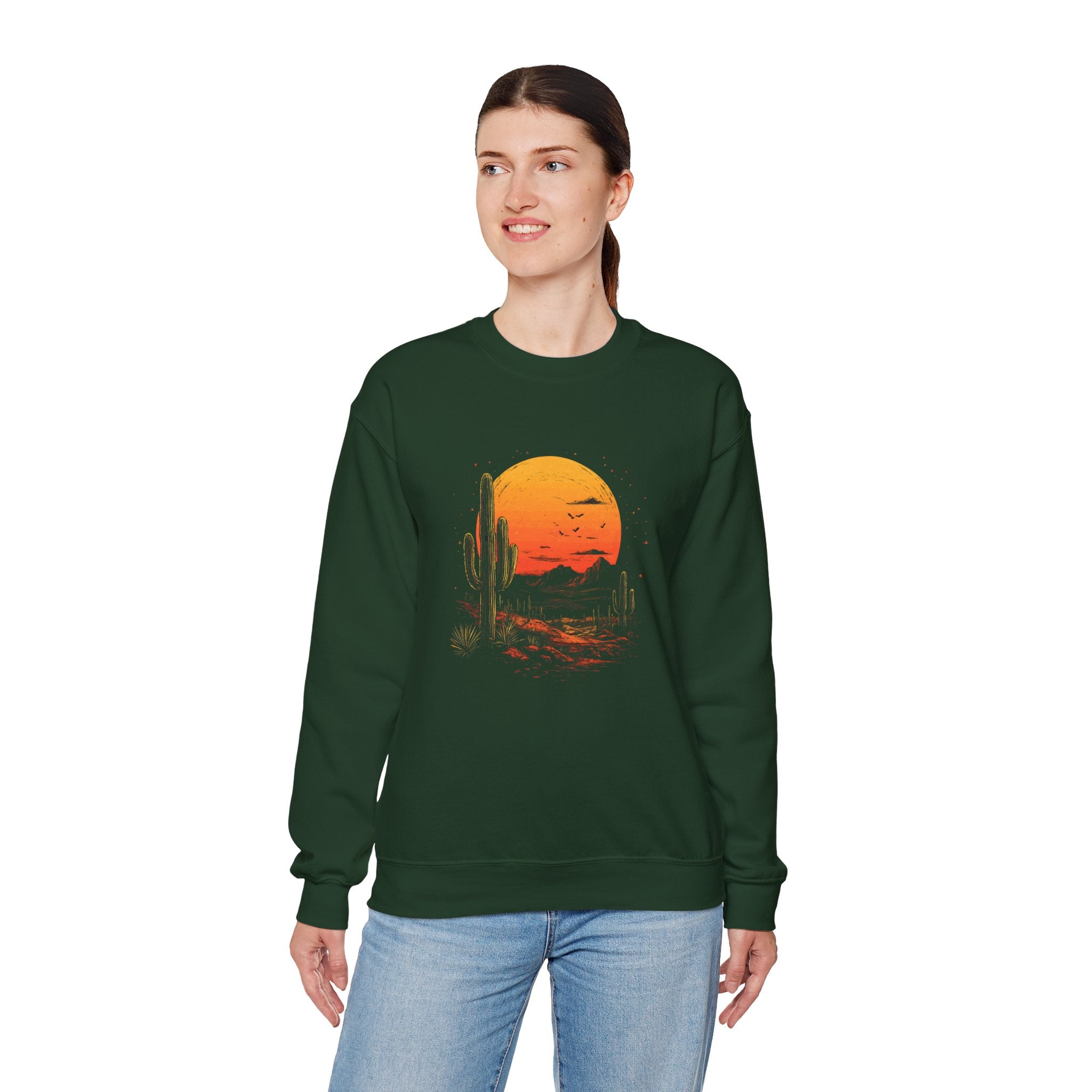 Desert Sunset Crewneck Sweatshirt — Vintage Cactus Moon Graphic