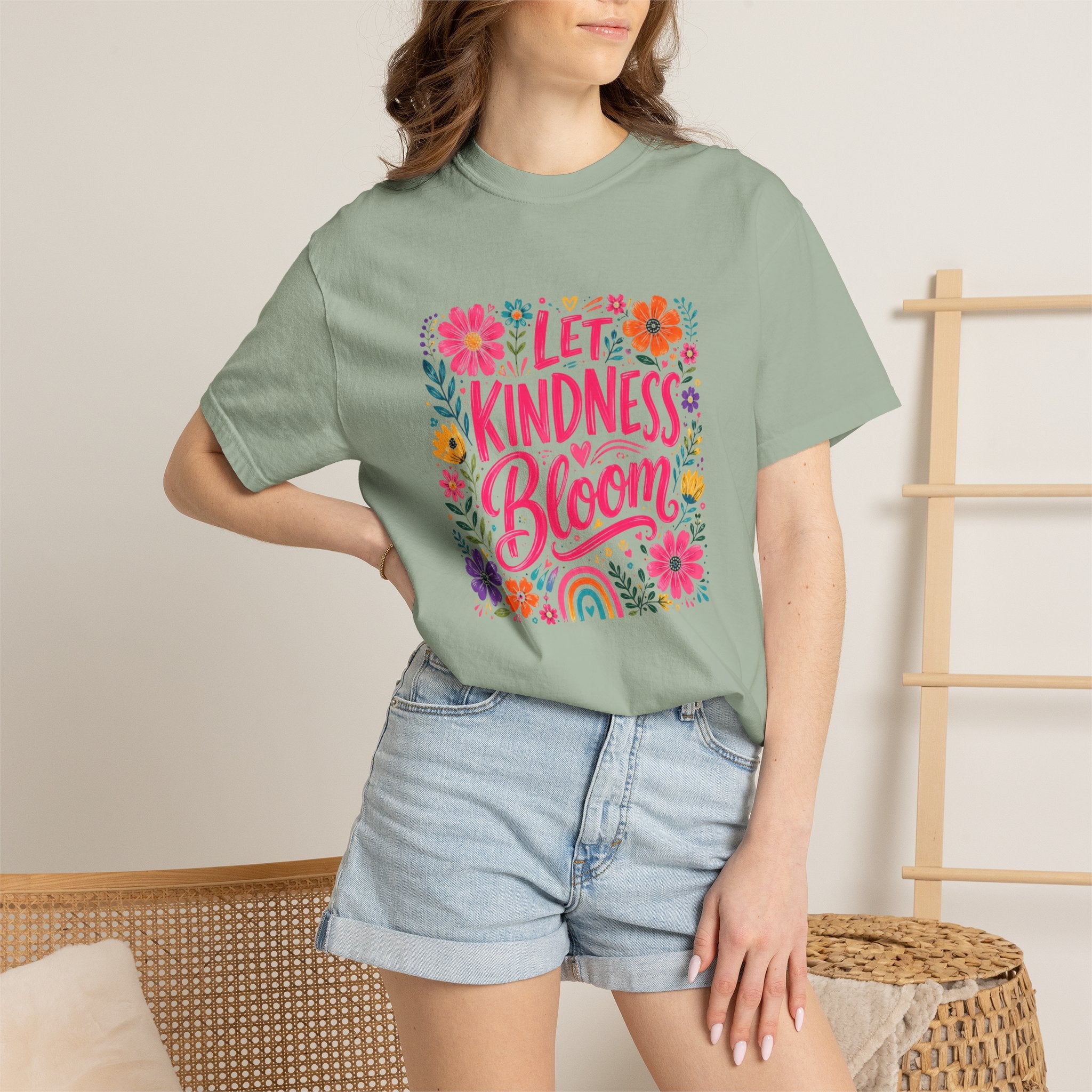 Let Kindness Bloom T-Shirt — Floral Rainbow Positive Message Tee