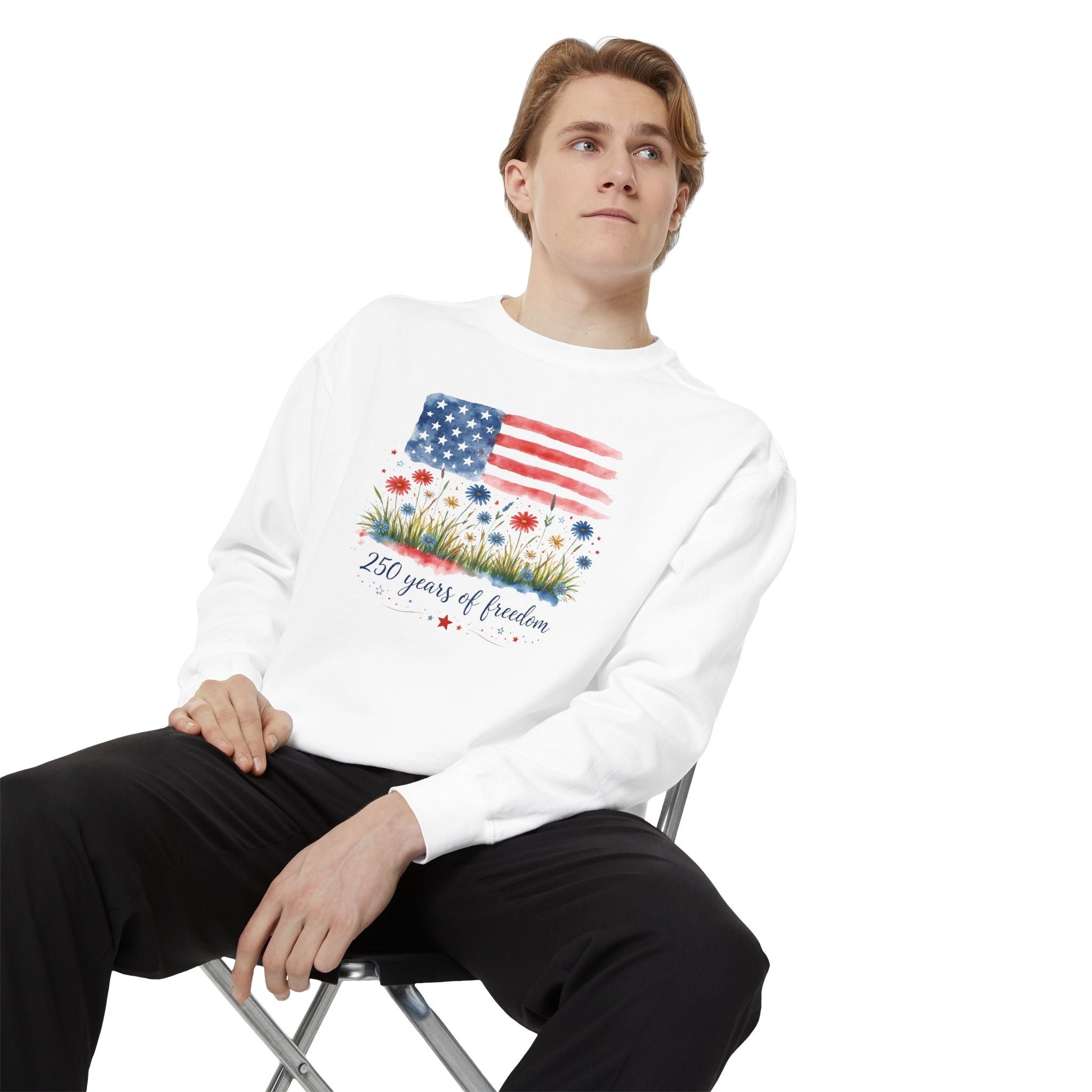 Freedom Floral Sweatshirt — "250 Years of Freedom" American Flag