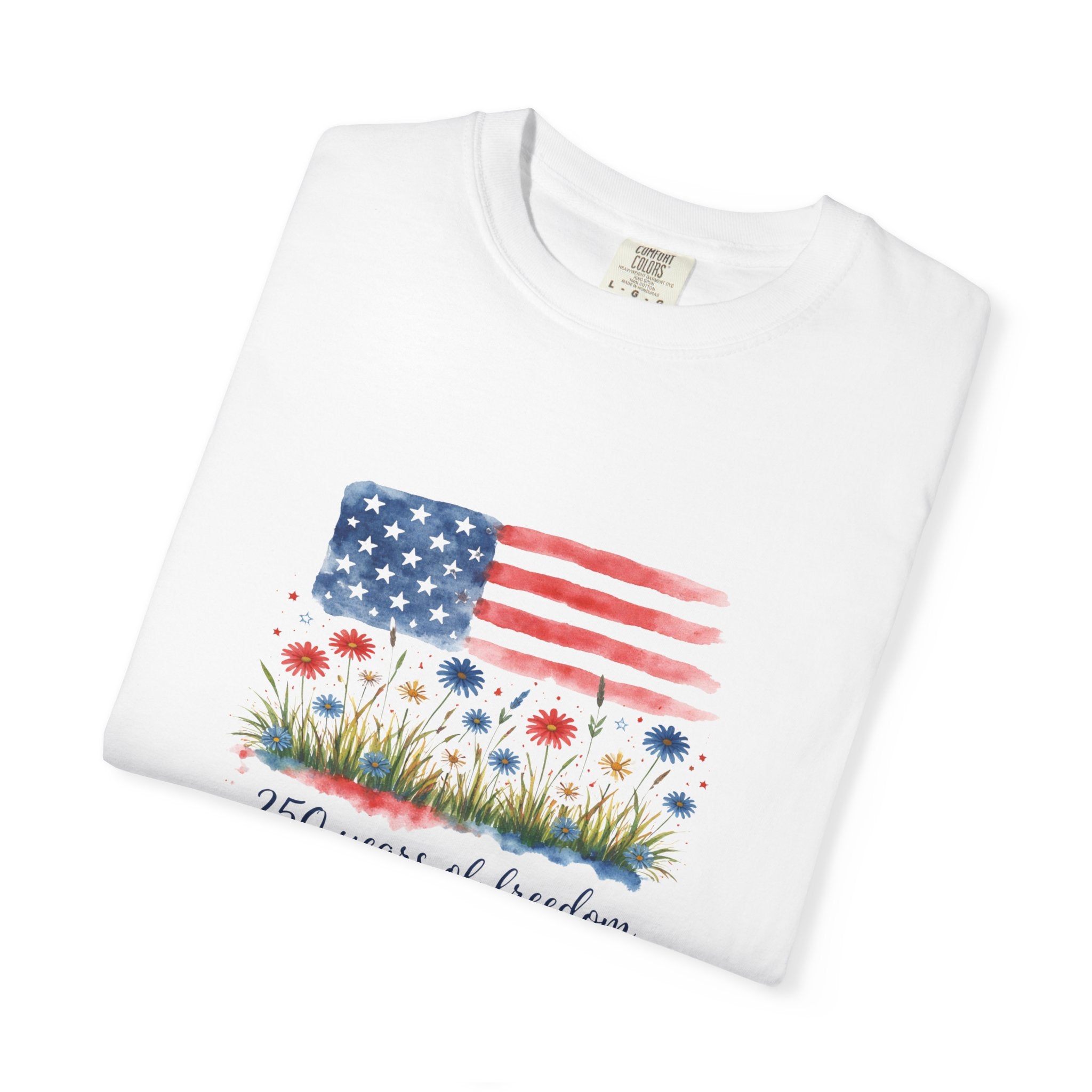 T-Shirt "250 Years of Freedom" American Flag Floral Patriotic Tee