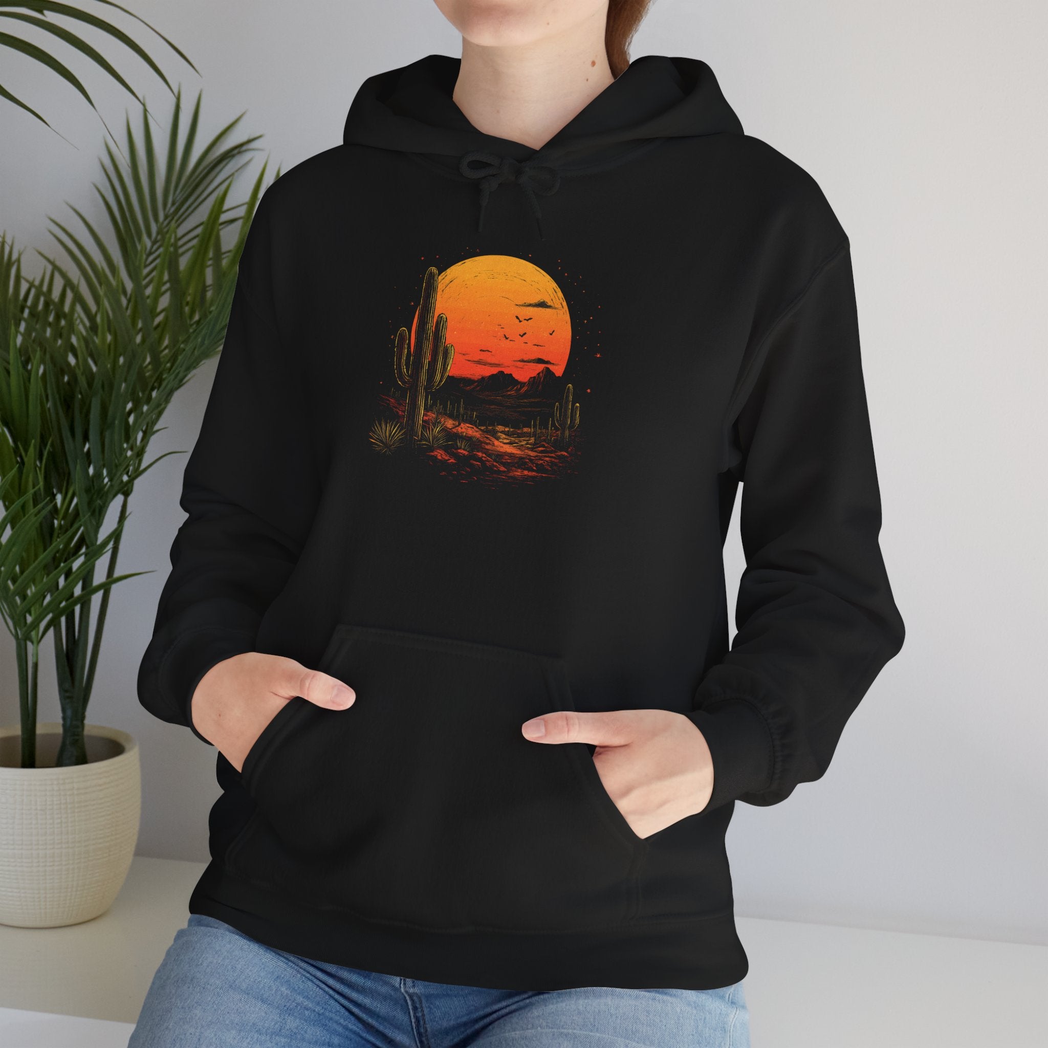 Desert Sunset Hoodie — Cactus Southwestern Landscape Pullover