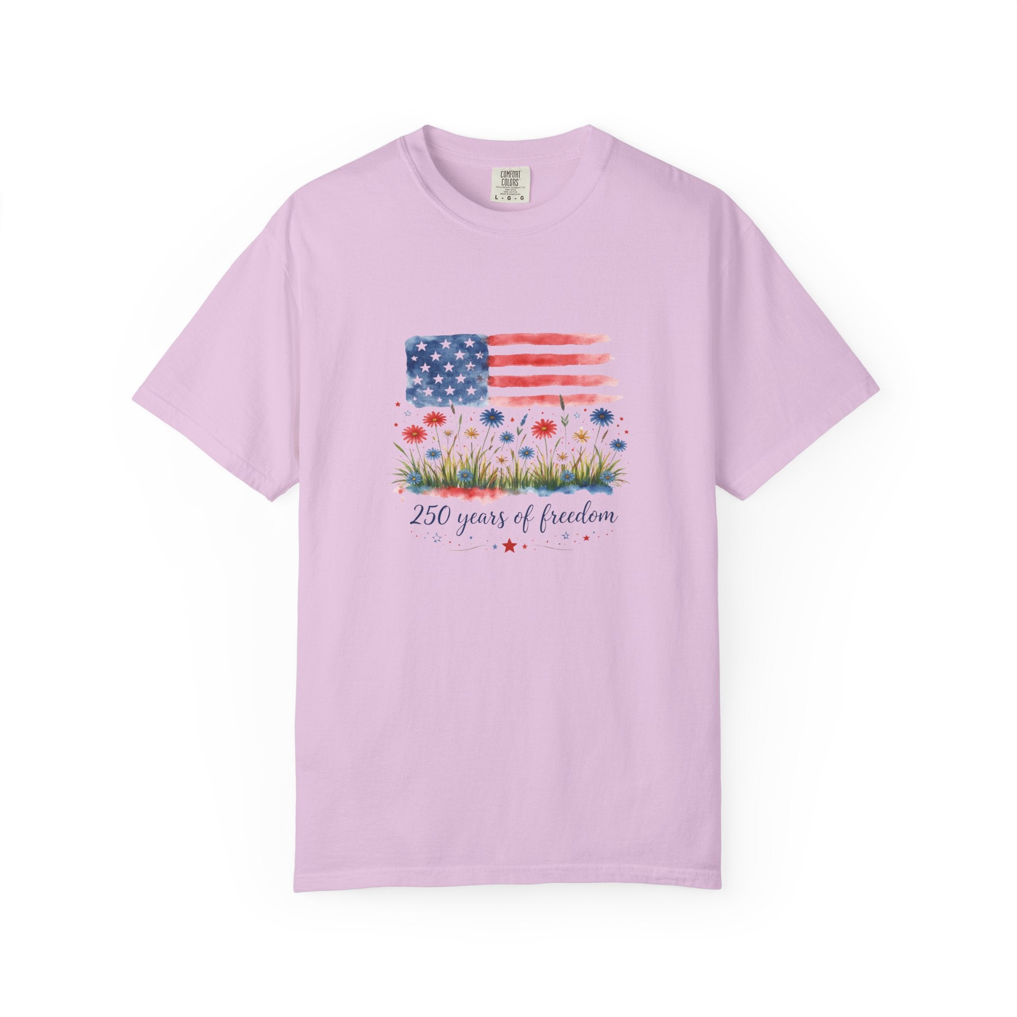 T-Shirt "250 Years of Freedom" American Flag Floral Patriotic Tee