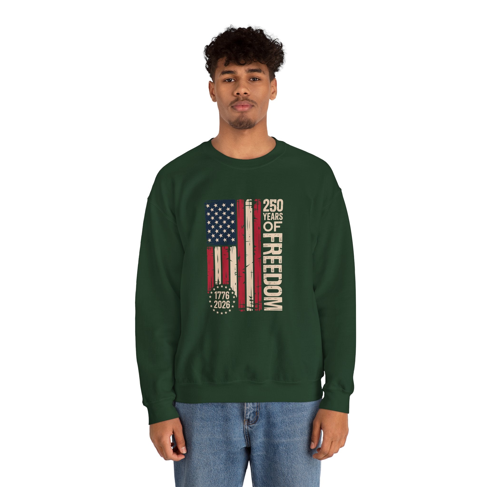 250 Years of Freedom Crewneck Sweatshirt – Patriotic American Flag 1776–2026 Anniversary