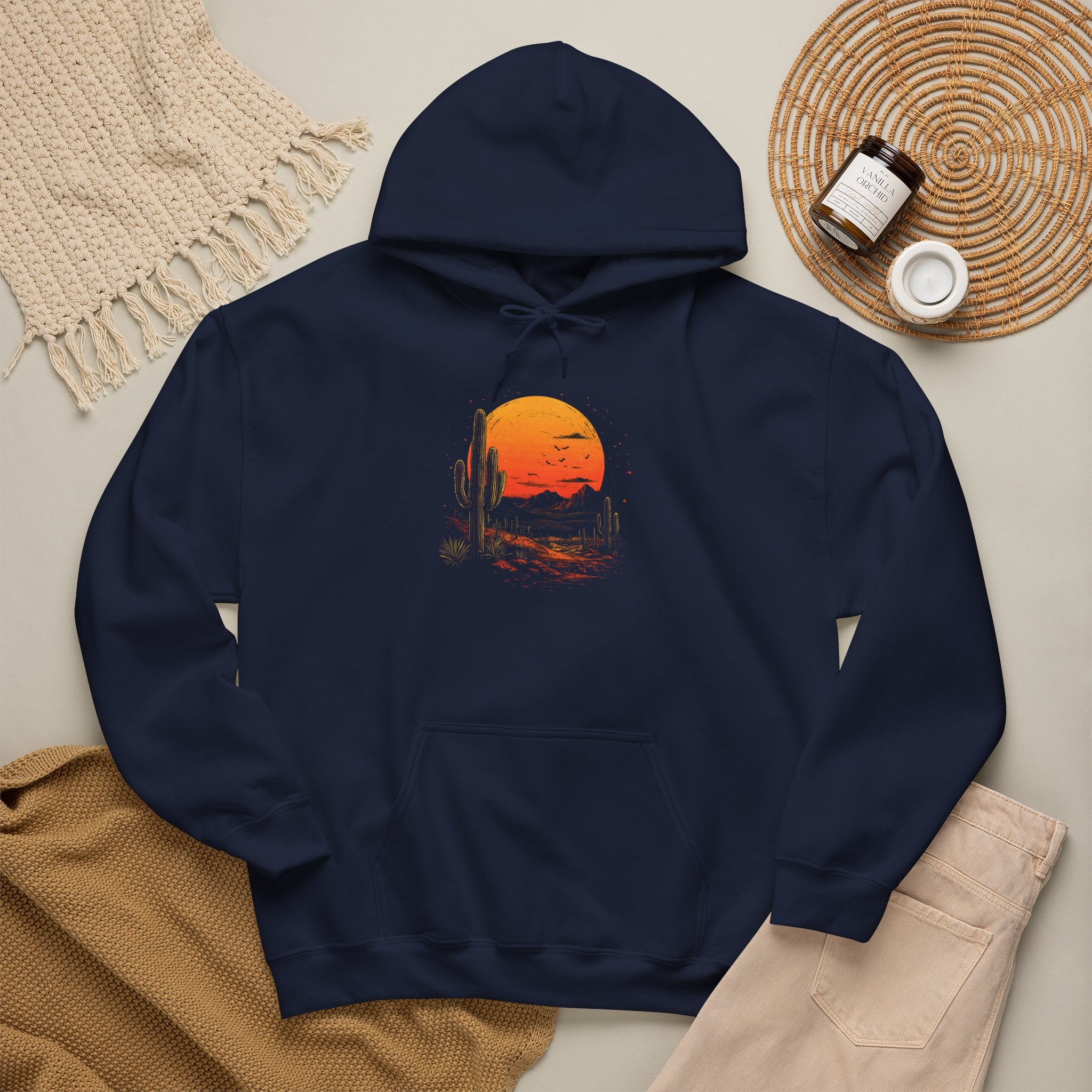Desert Sunset Hoodie — Cactus Southwestern Landscape Pullover
