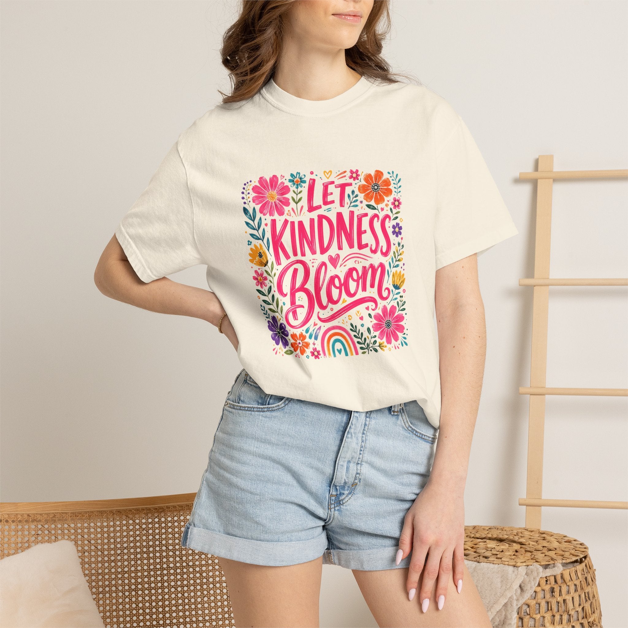 Let Kindness Bloom T-Shirt — Floral Rainbow Positive Message Tee
