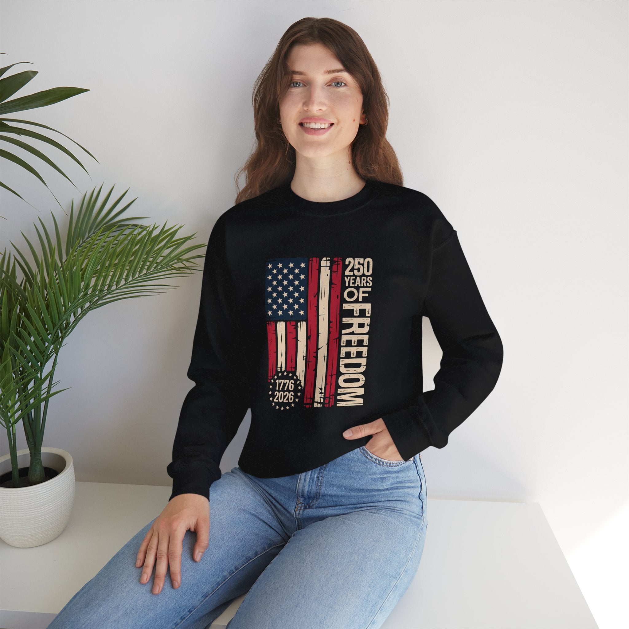 250 Years of Freedom Crewneck Sweatshirt – Patriotic American Flag 1776–2026 Anniversary